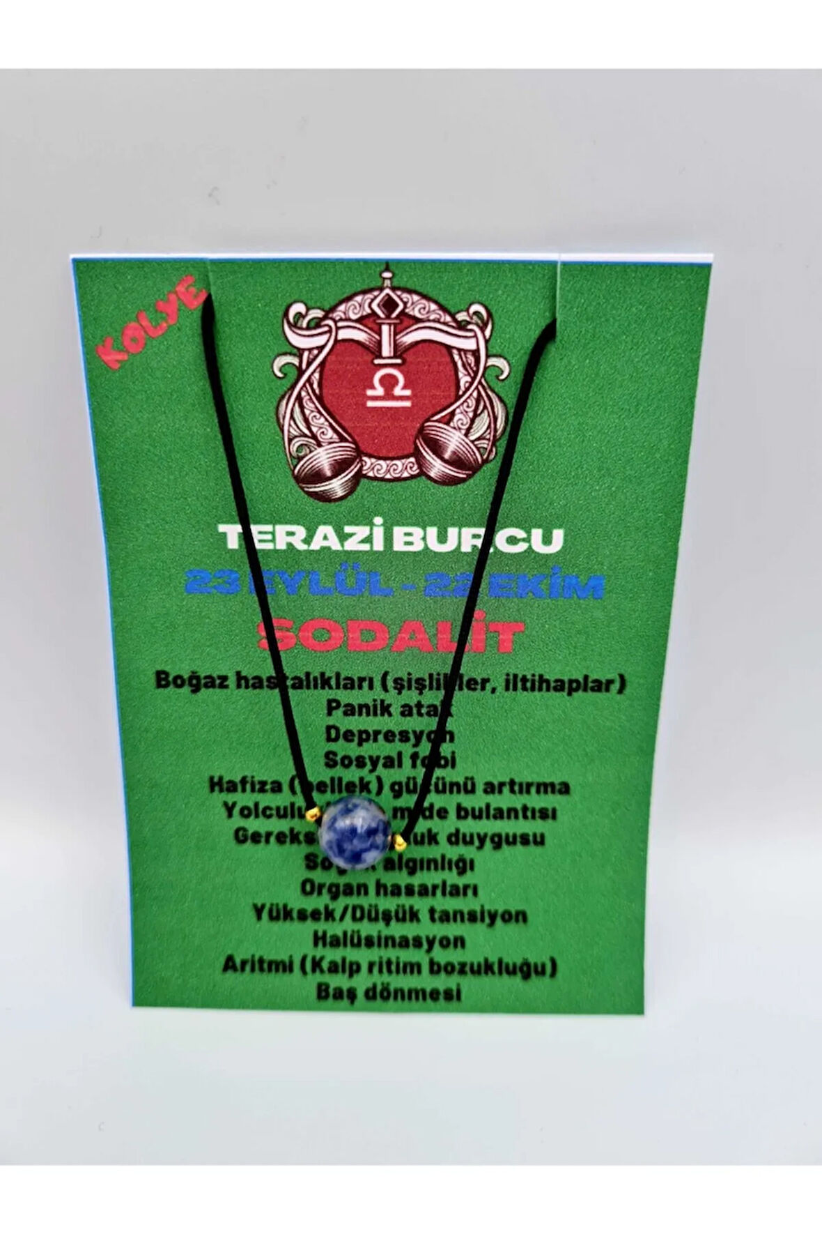 Sertifikalı Terazi Burcu Sodalit Taşı Doğal Taş Kolye