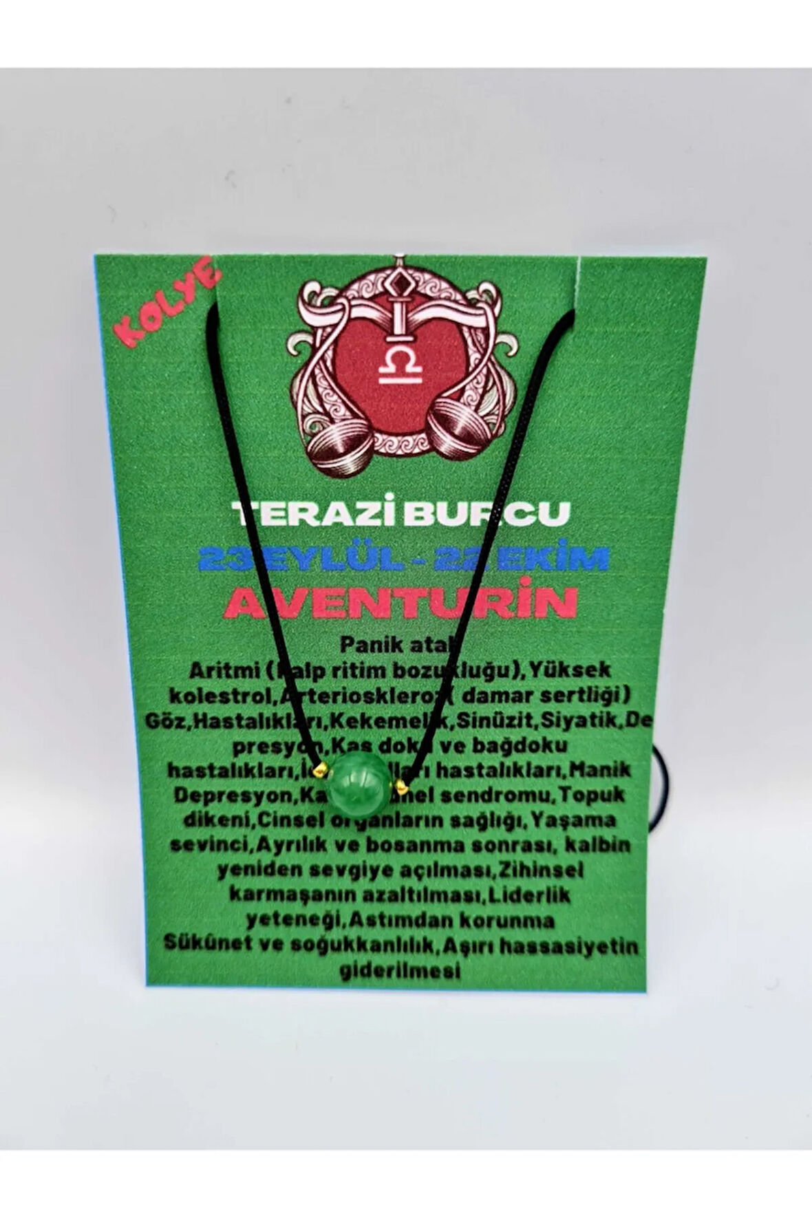 Sertifikalı Terazi Burcu Aventurin Taşı Doğal Taş Kolye
