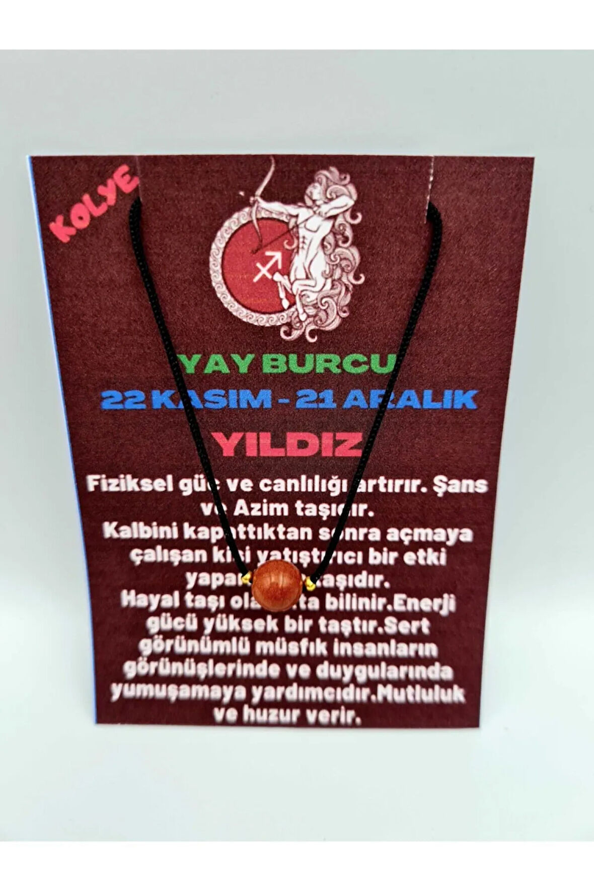 Sertifikalı Yay Burcu Yıldız Taşı Doğal Taş Kolye