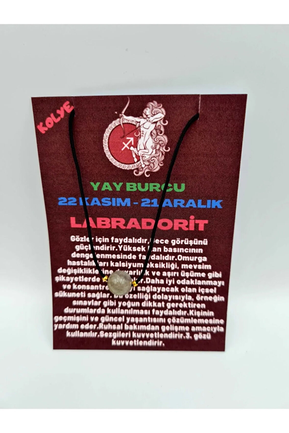 Sertifikalı Yay Burcu Labradorit Taşı Doğal Taş Kolye
