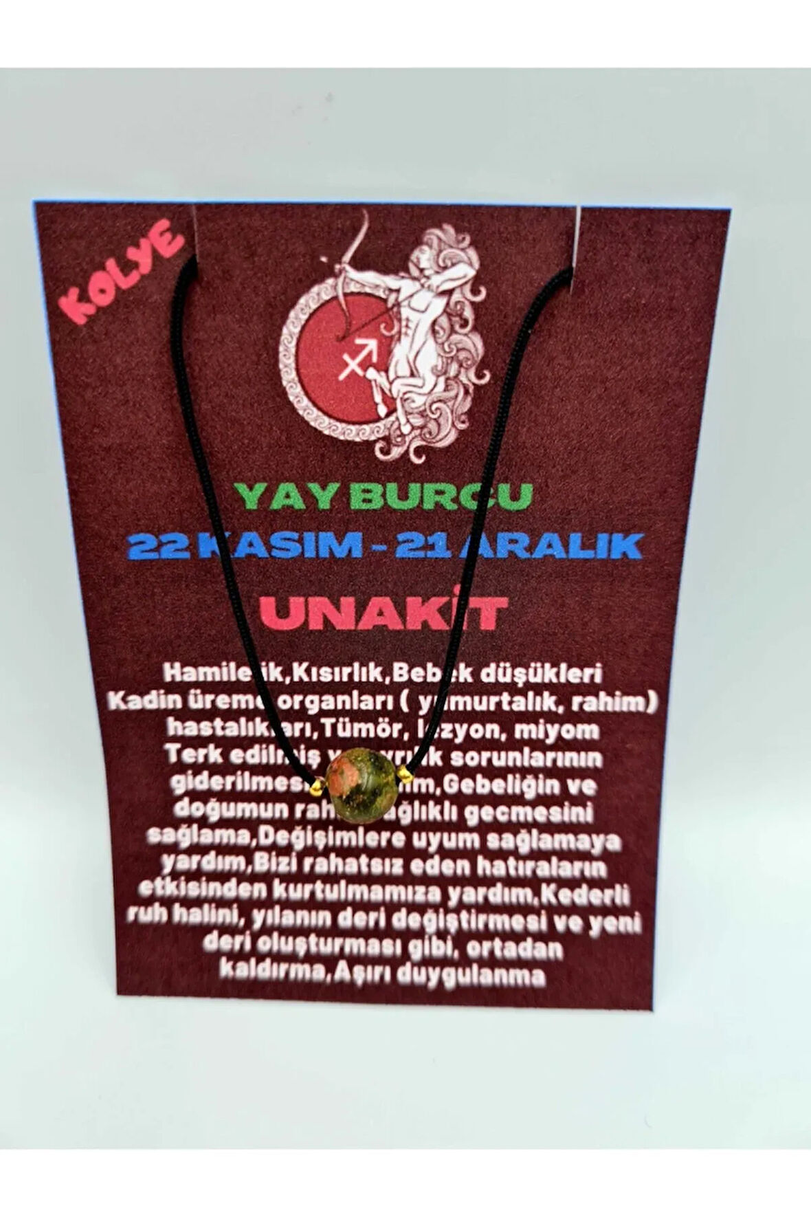 Sertifikalı Yay Burcu Unakit Taşı Doğal Taş Kolye