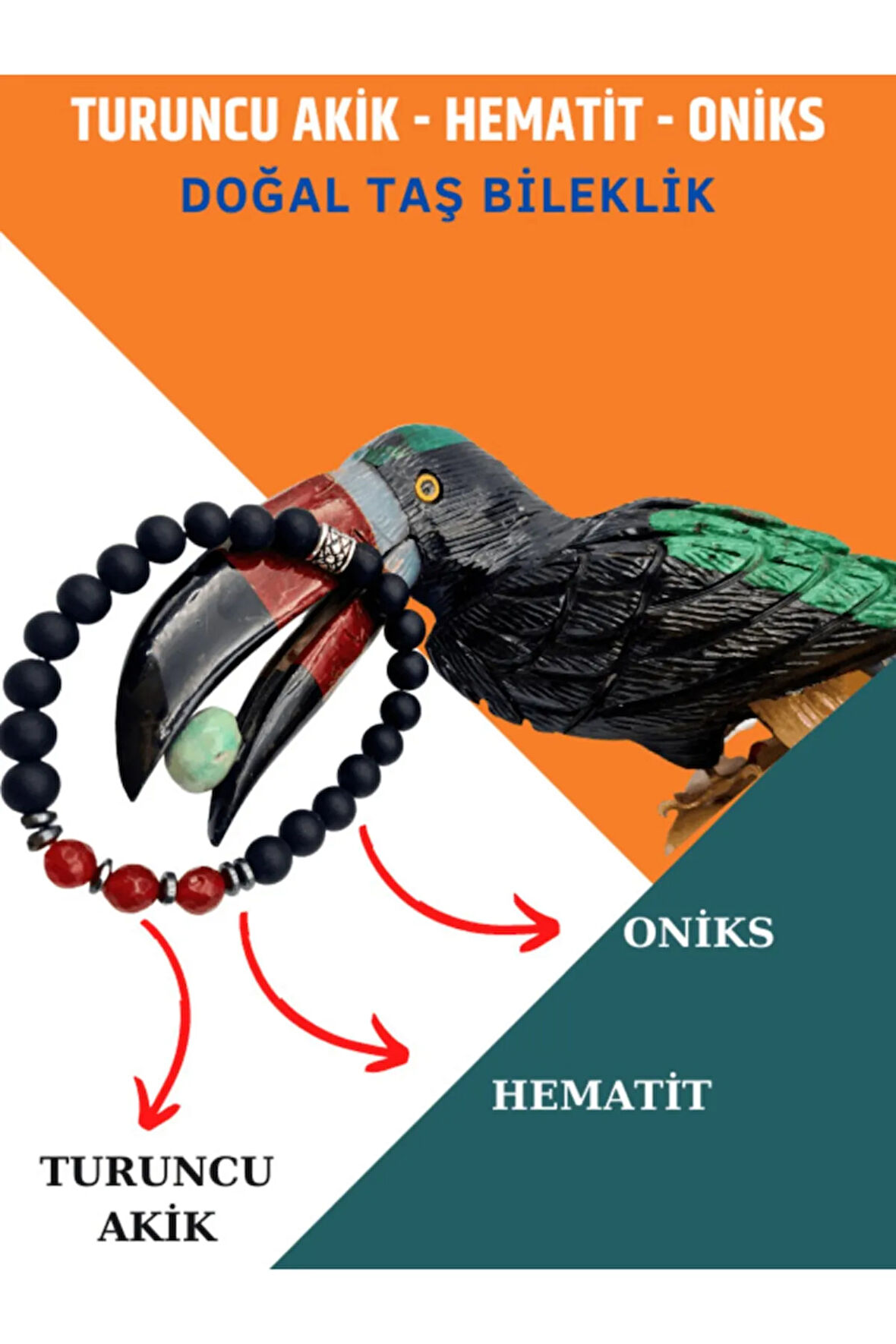 Sertifikalı Doğal Taş Turuncu Akik Hematit Oniks Doğal Taş Bileklik