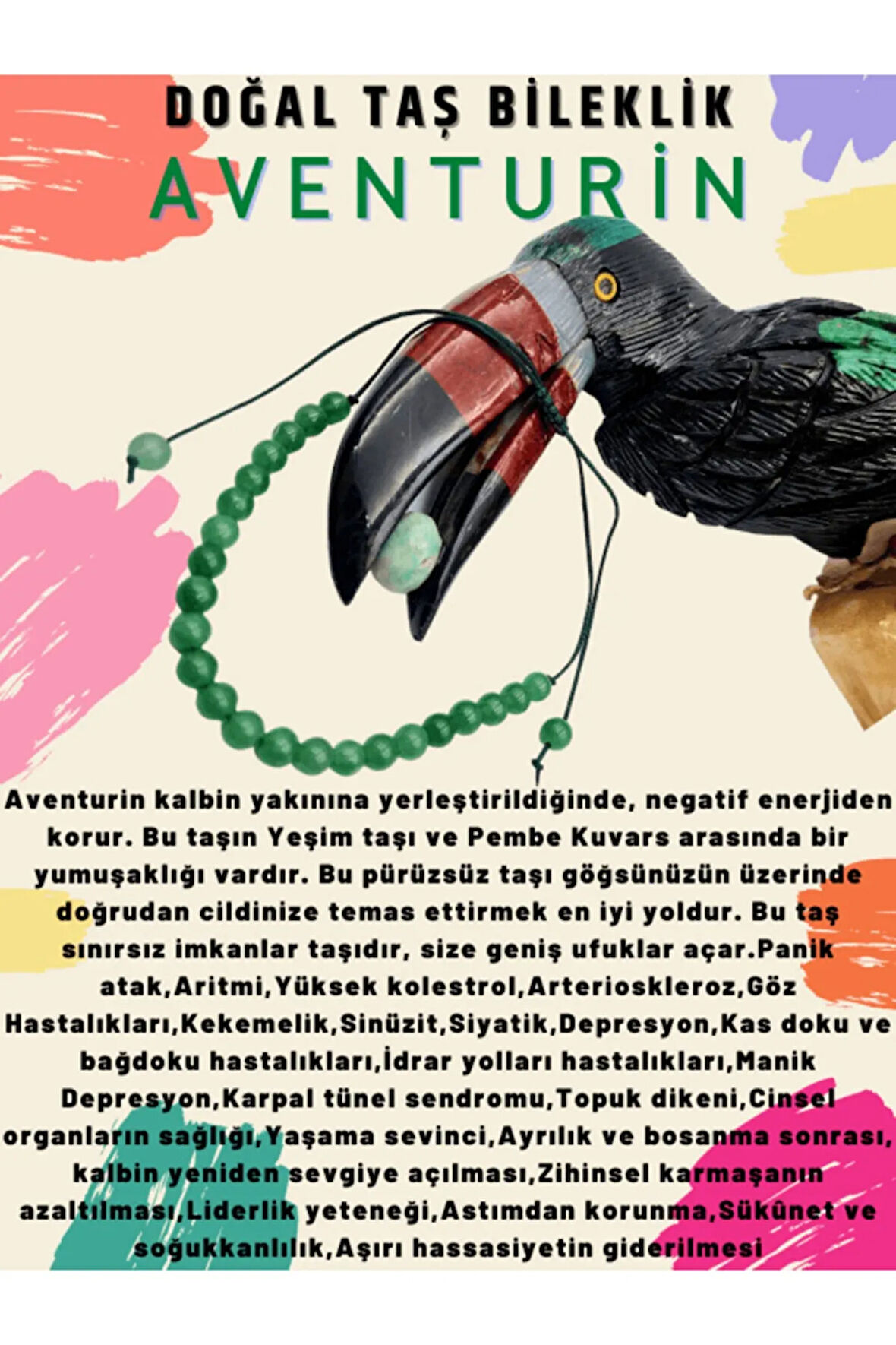 Sertifikalı Aventurin Doğal Taş Bileklik Ayarlamalı Kilit Sistemi Her Bileğe Uyumlu