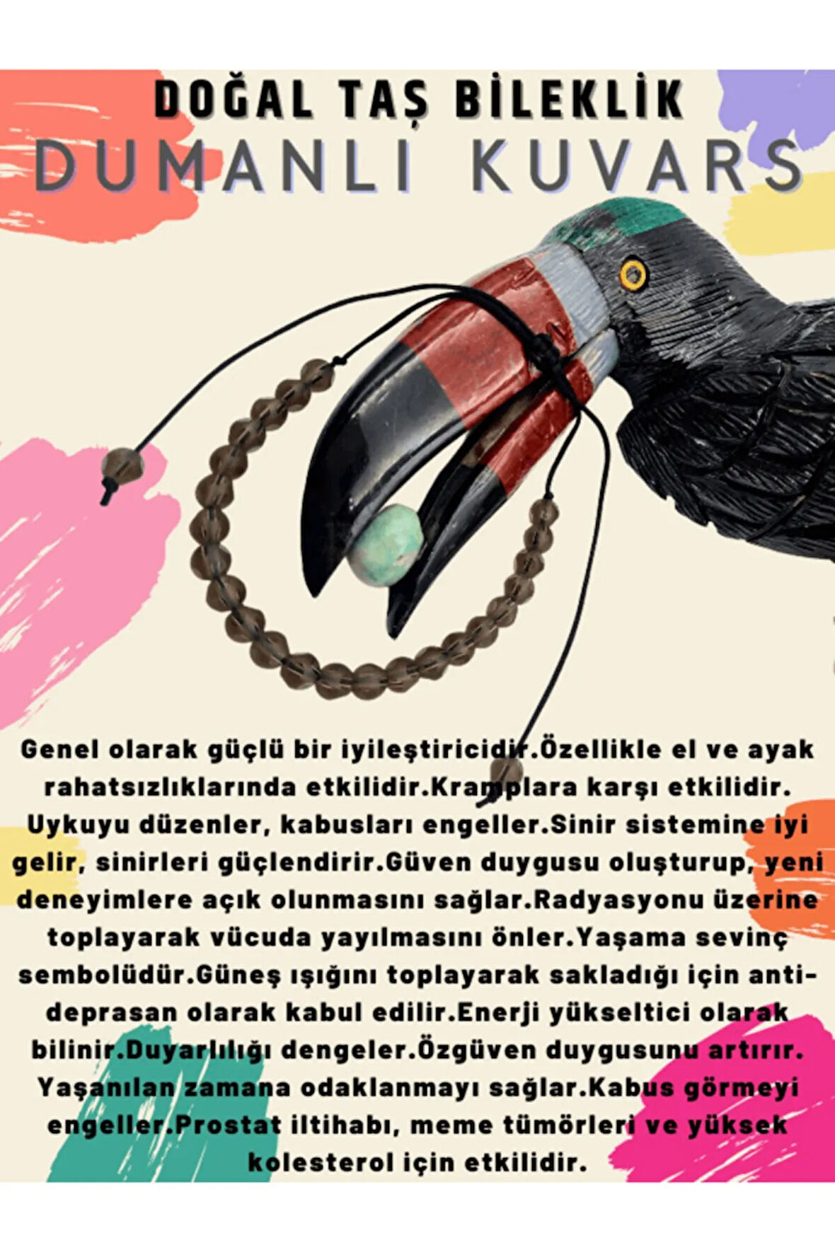 Sertifikalı Dumanlı Kuvars Doğal Taş Bileklik