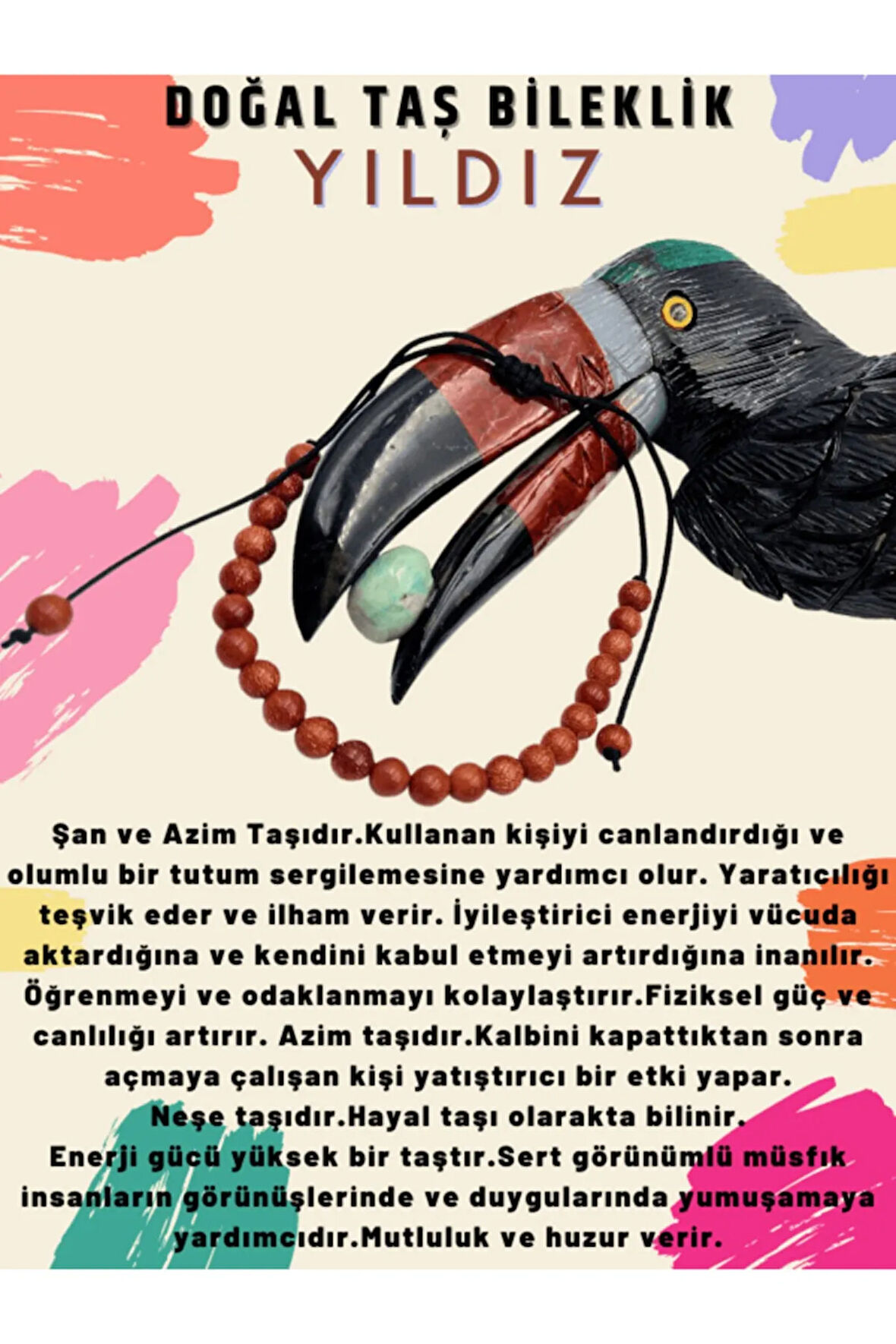 Sertifikalı Yıldız Doğal Taş Bileklik Ayarlamalı Kilit Sistemi Her Bileğe Uyumlu