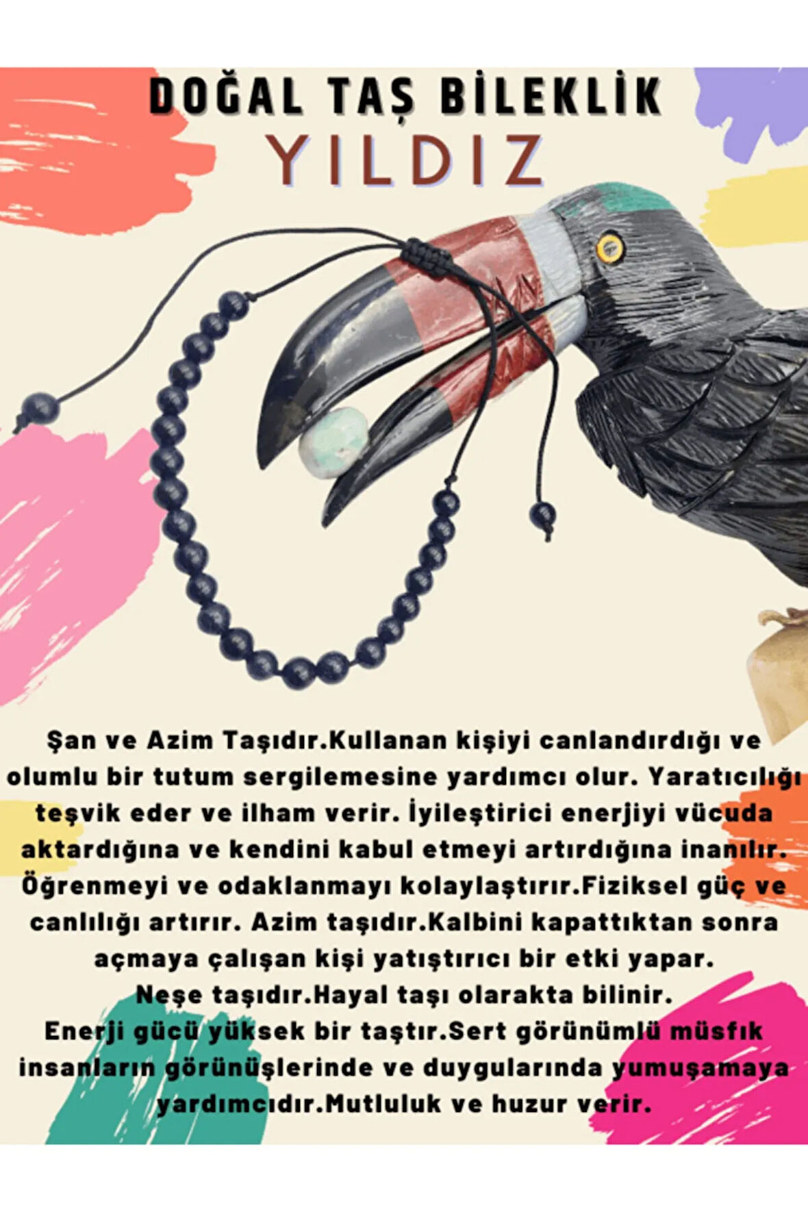 Sertifikalı Yıldız Doğal Taş Bileklik Ayarlamalı Kilit Sistemi Her Bileğe Uyumlu