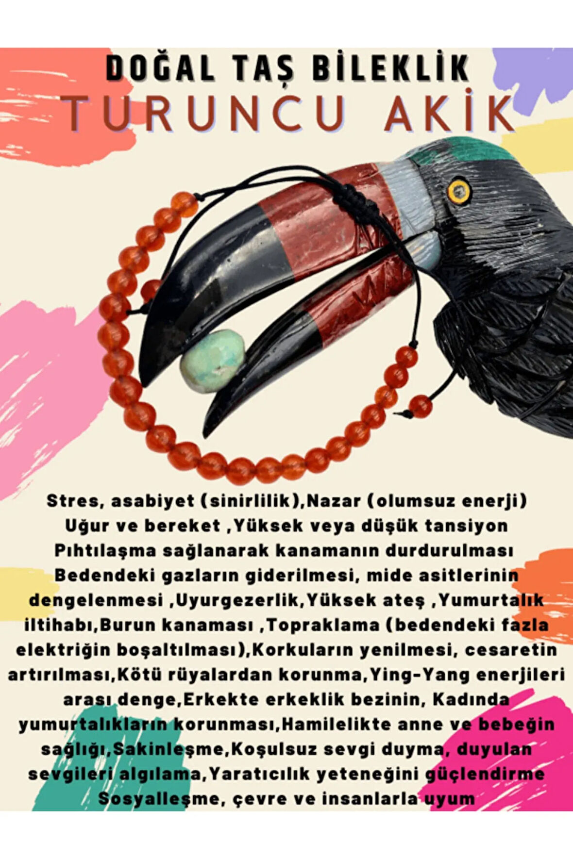 Sertifikalı Turuncu Akik Doğal Taş Bileklik Ayarlamalı Kilit Sistemi Her Bileğe Uyumlu