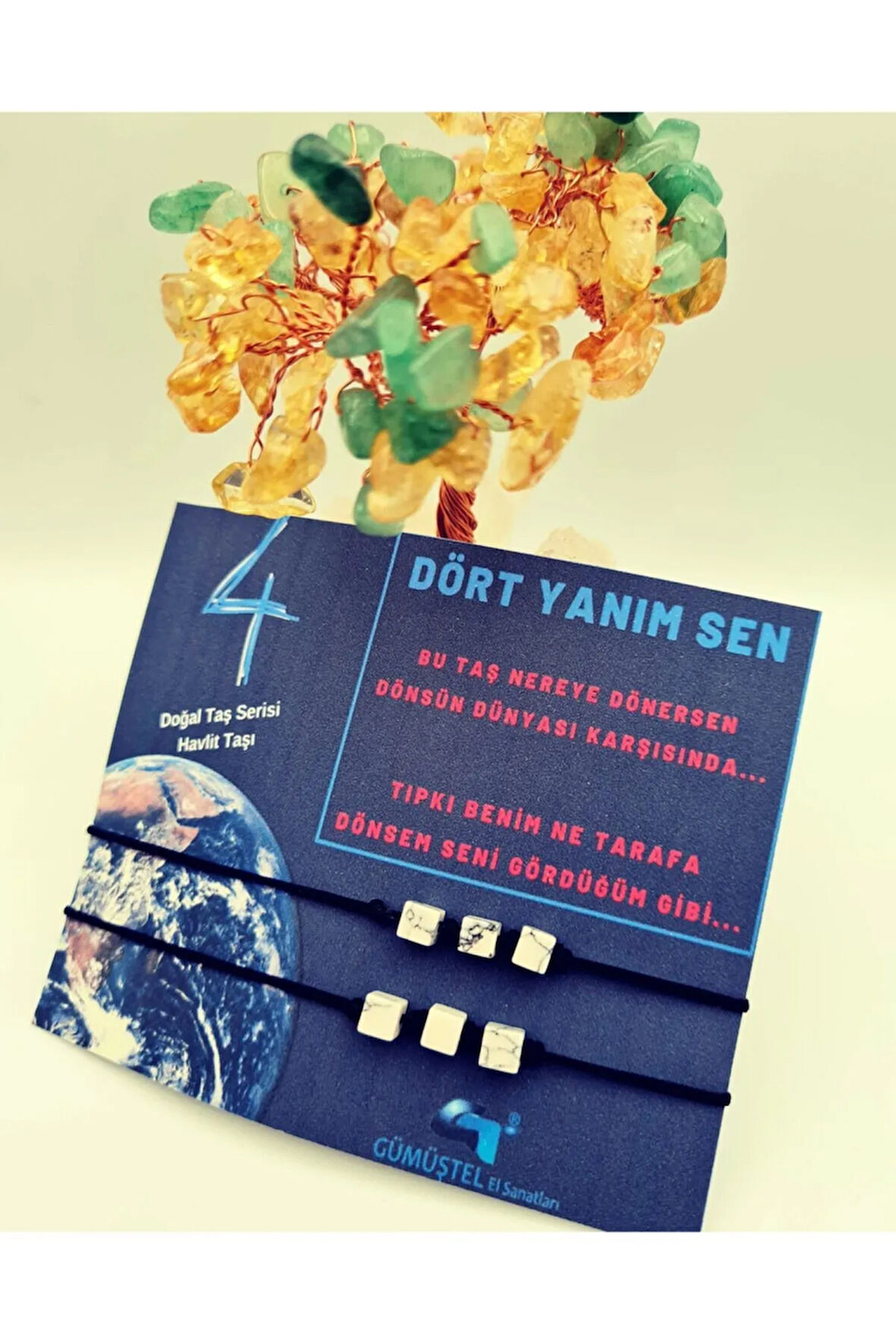 Sertifikalı Doğal Taş Sevgili Bilekliği 4 Yanım Sen