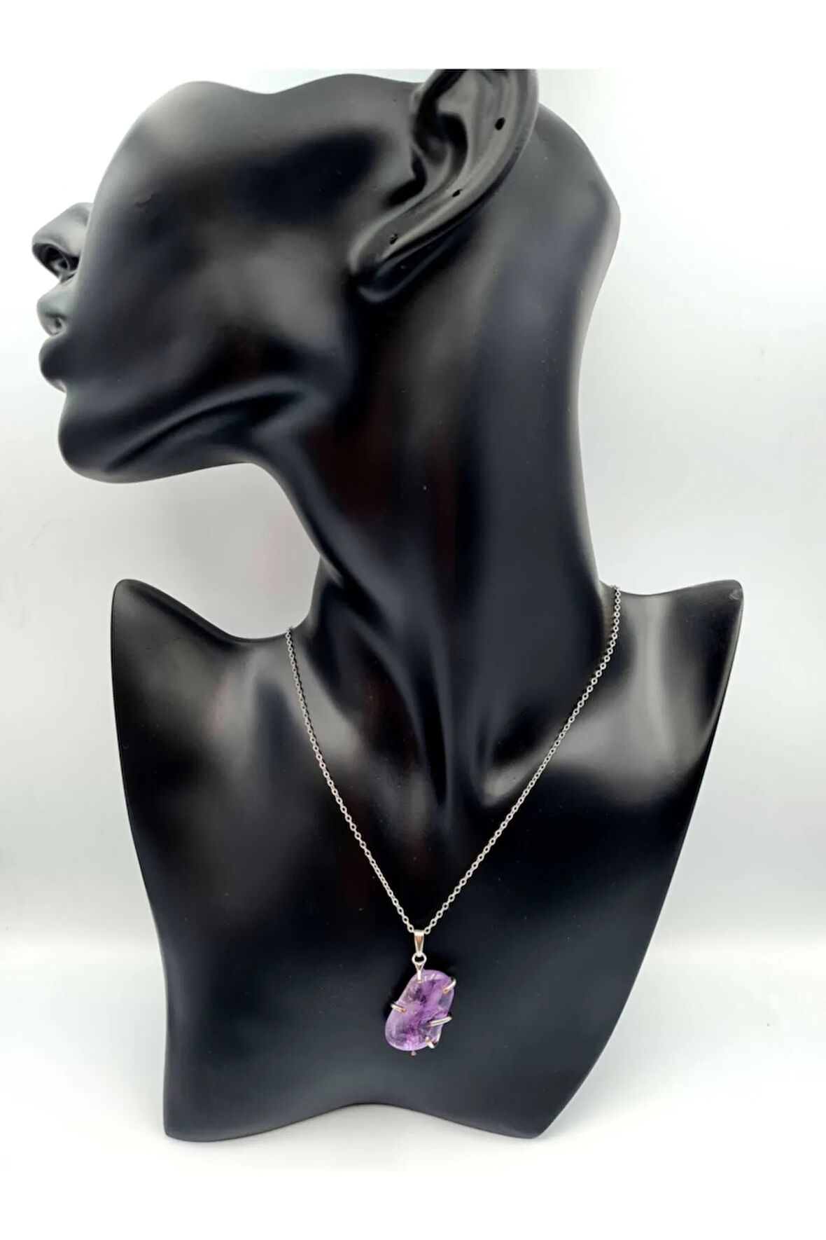 Sertifikalı Doğal Taş Ametist Pençe Tasarımlı Kolye Zincir Ip Hediyeli