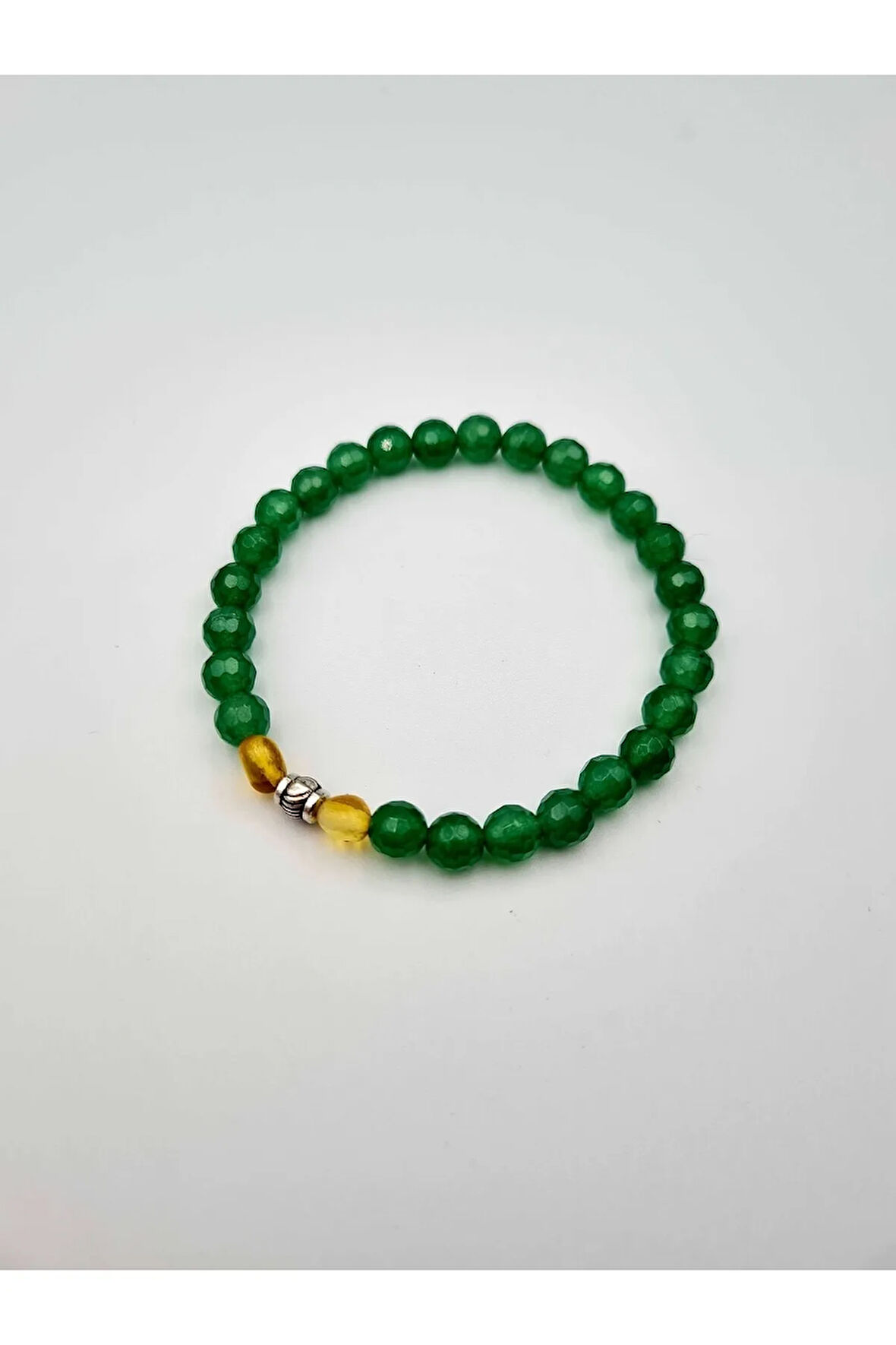 Sertifikalı Doğal Yeşim Taşı & Kehribar Bileklik 6mm