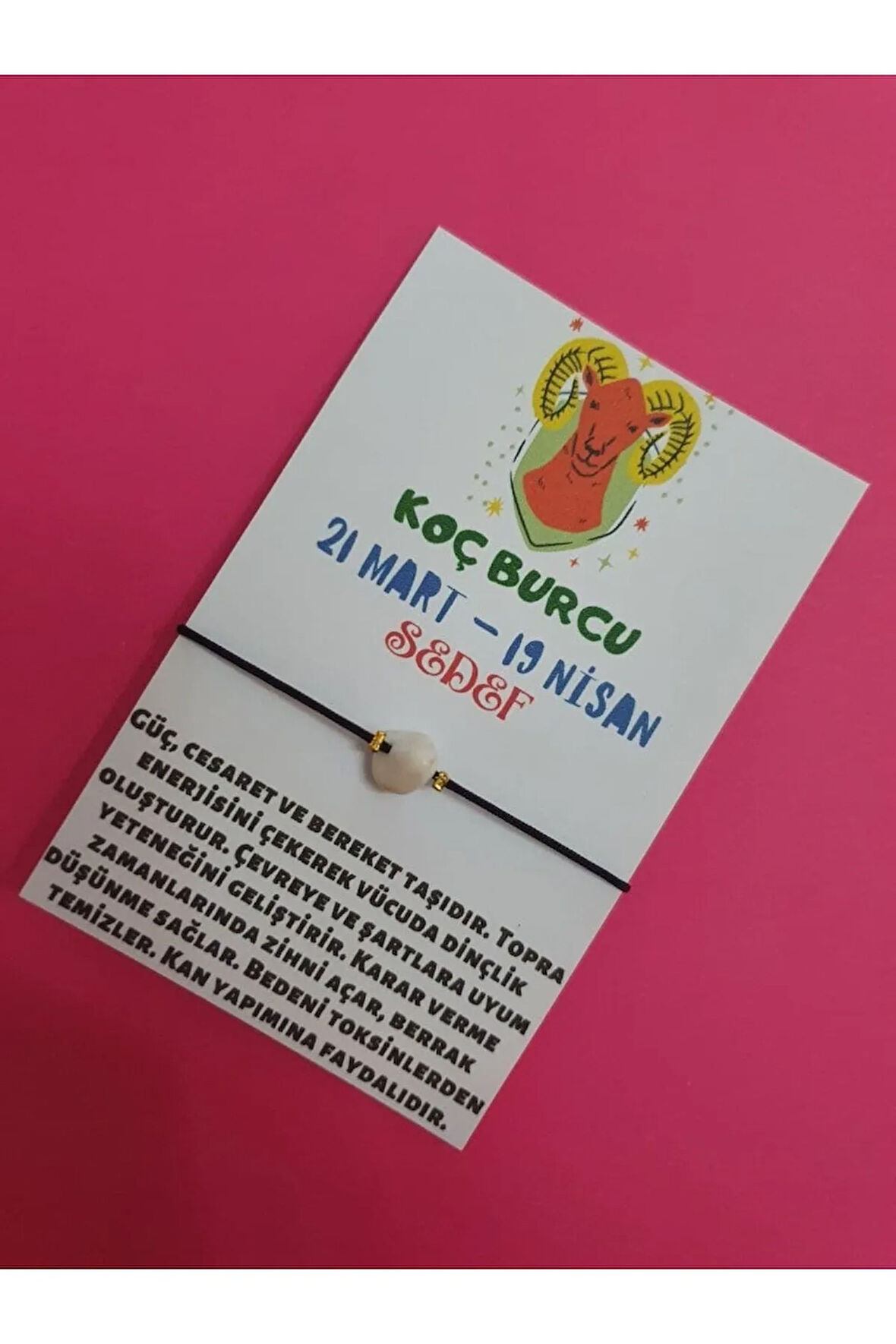 Sertifikalı Koç Burcu Sedef Doğal Taşlı Ip Burç Bilekliği