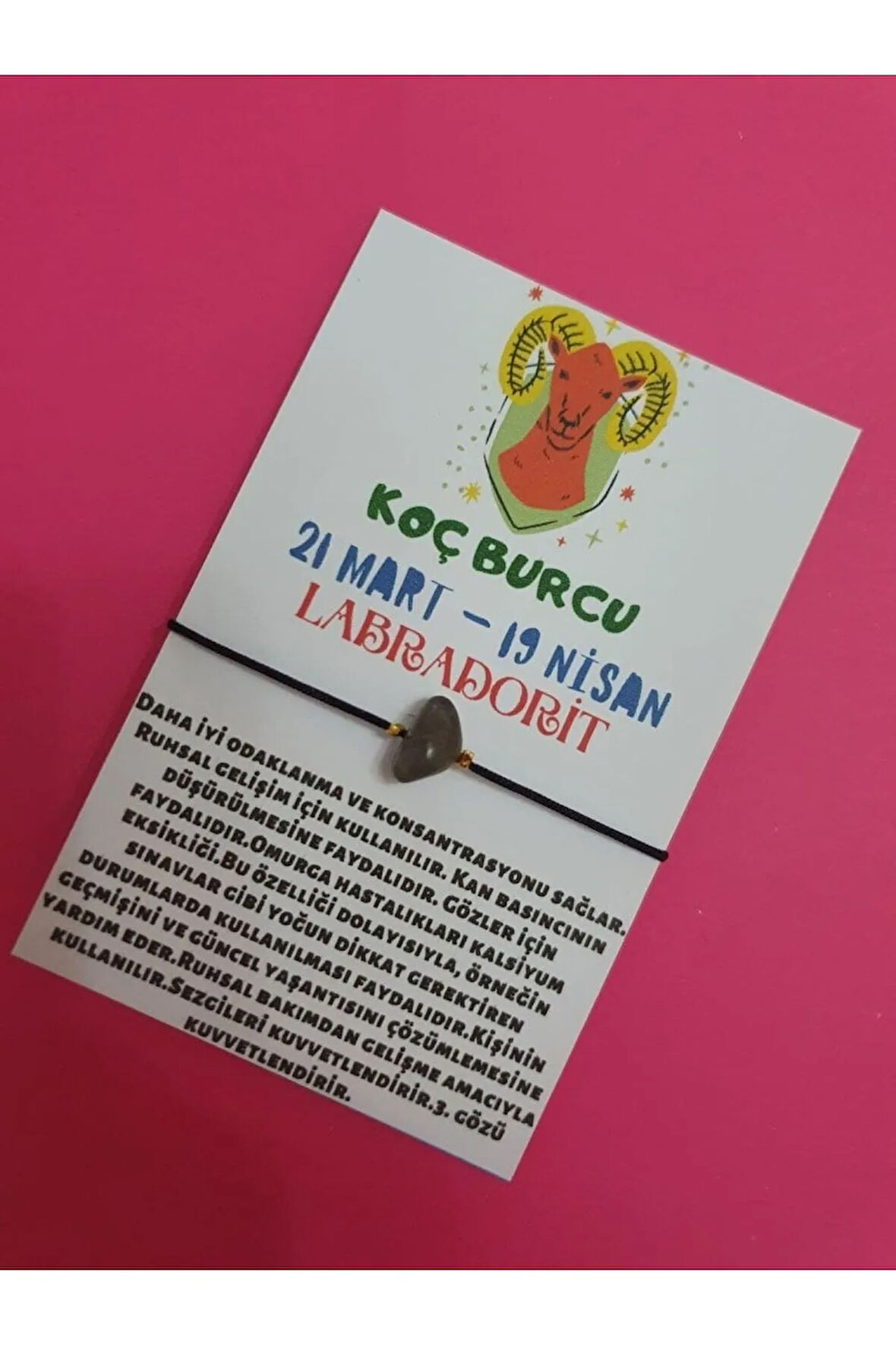 Sertifikalı Koç Burcu Labradorit Doğal Taşlı Ip Burç Bilekliği