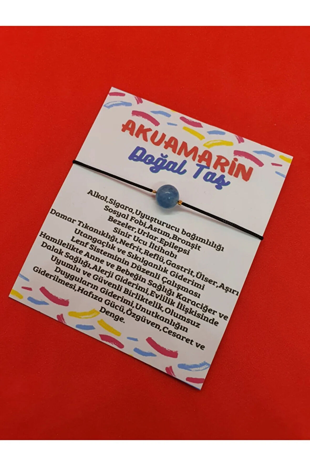 Sertifikalı Akuamarin Taşı Bileklik Doğal Taş Ayarlamalı Ipli