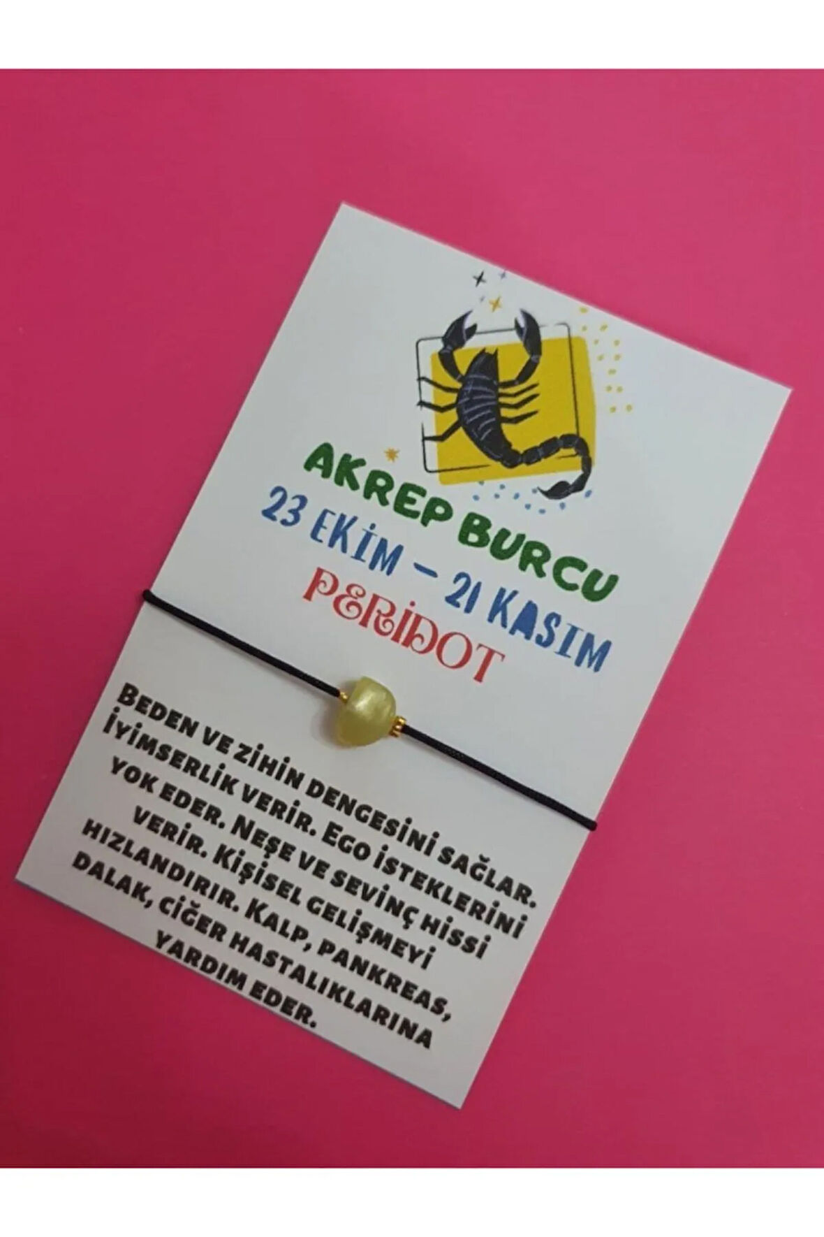 Sertifikalı Akrep Burcu Peridot Doğal Taşlı Ip Burç Bilekliği