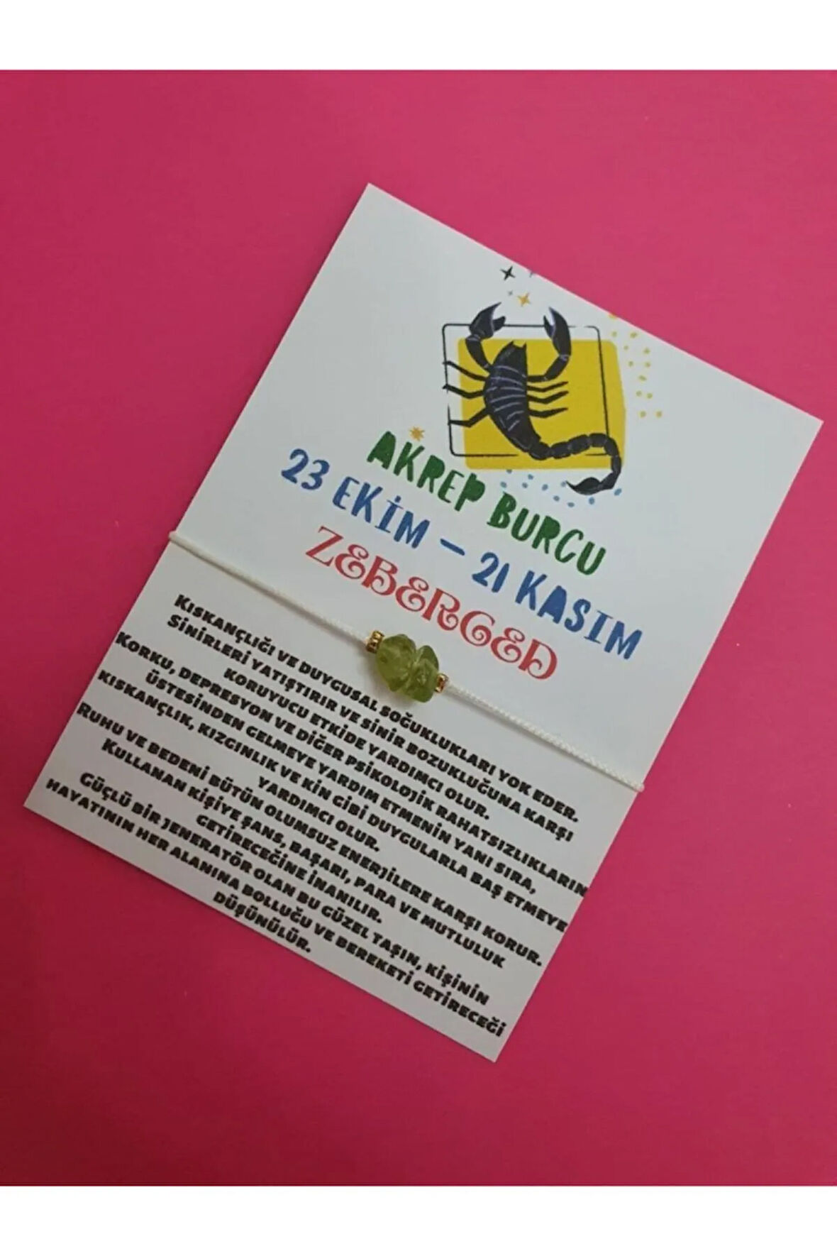 Sertifikalı Akrep Burcu Zeberced Doğal Taşlı Ip Burç Bilekliği
