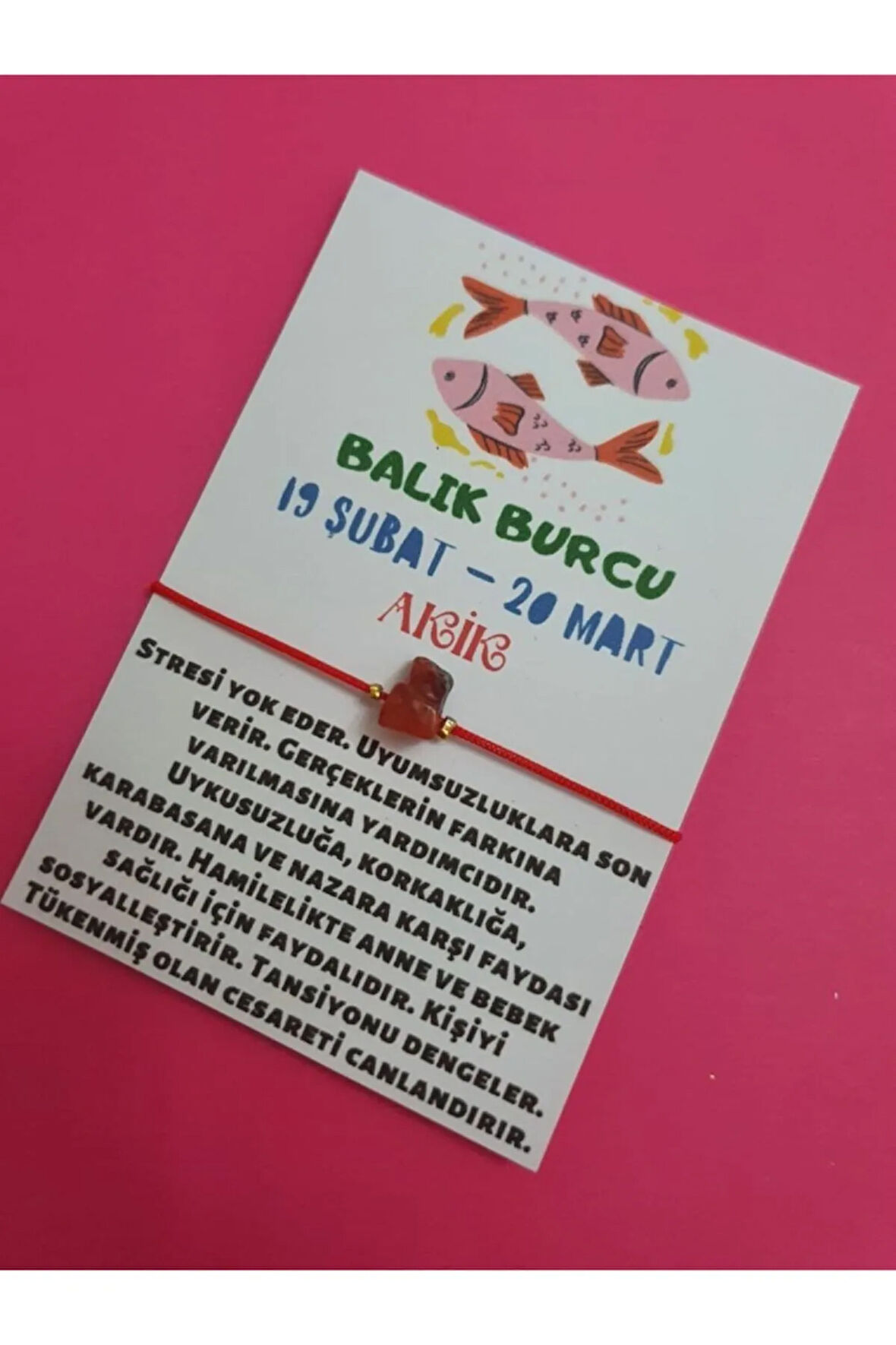 Sertifikalı Balık Burcu Akik Doğal Taşlı Ip Burç Bilekliği