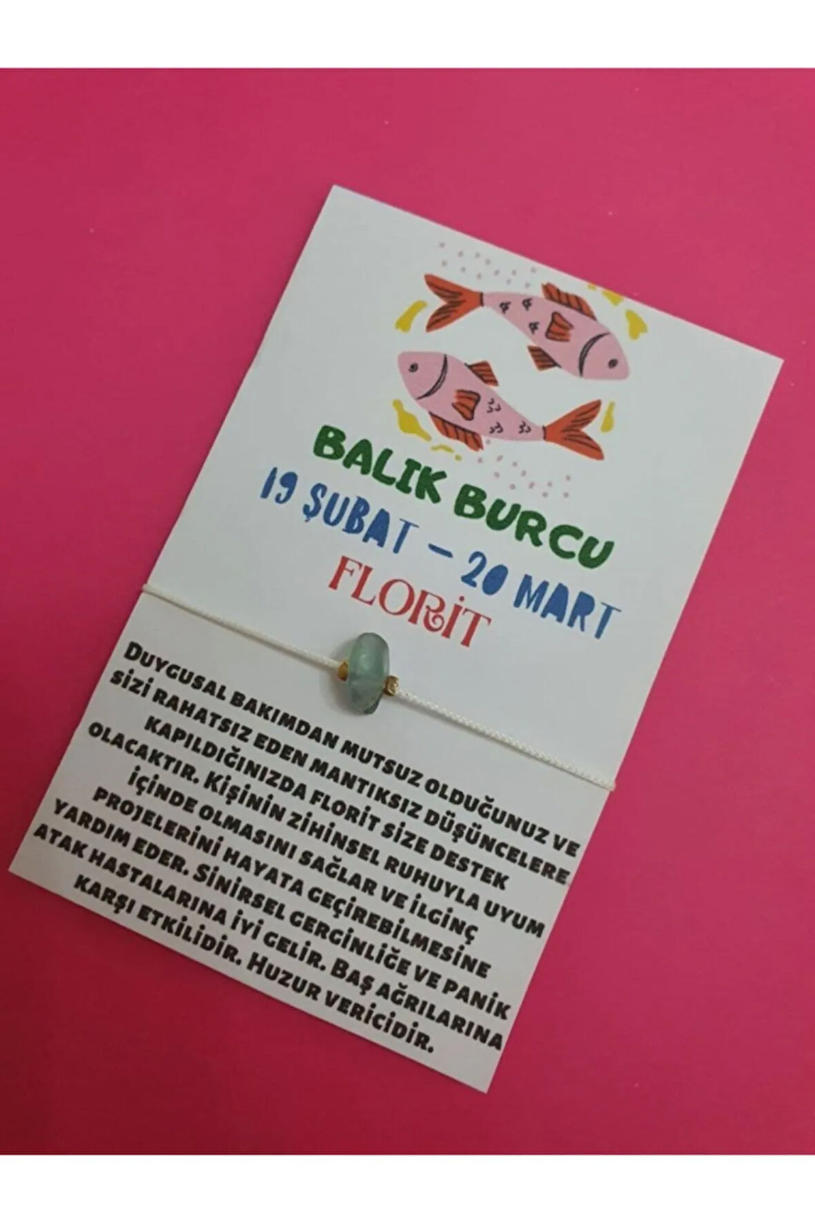 Sertifikalı Balık Burcu Florit Doğal Taşlı Ip Burç Bilekliği