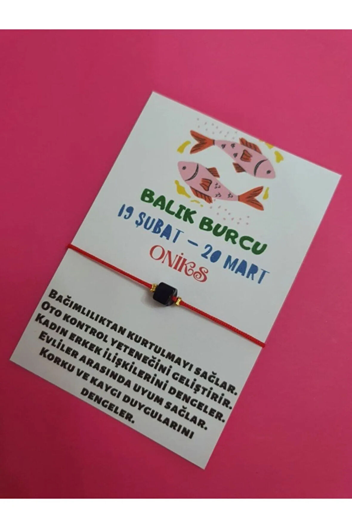 Sertifikalı Balık Burcu Oniks Doğal Taşlı Ip Burç Bilekliği