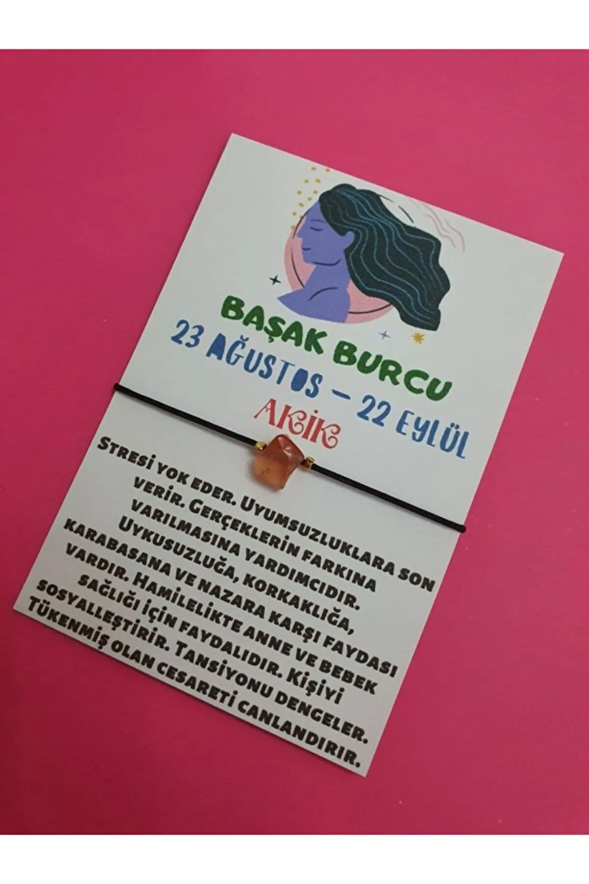 Sertifikalı Başak Burcu Akik Doğal Taşlı Ip Burç Bilekliği