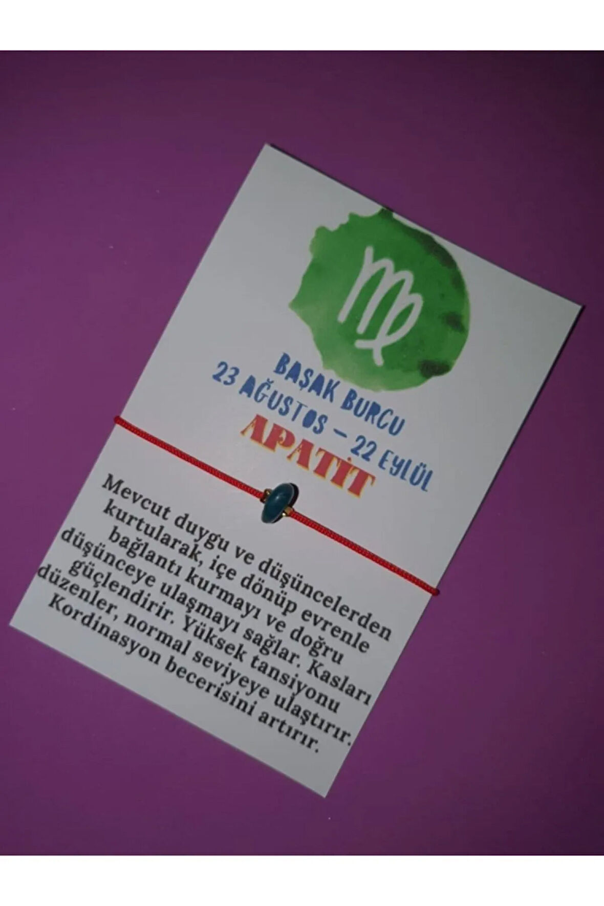 Sertifikalı Başak Burcu Apatit Doğal Taşlı Ip Burç Bilekliği
