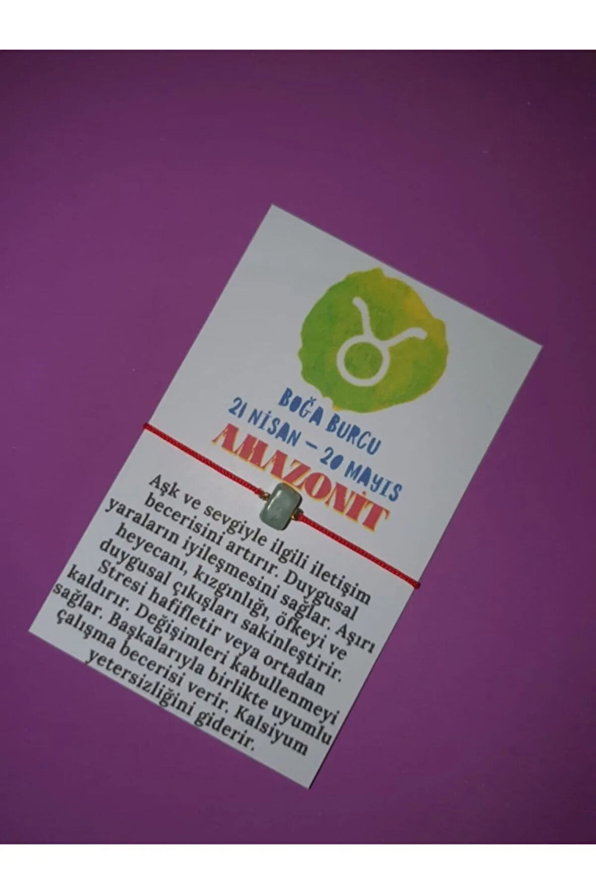 Sertifikalı Boğa Burcu Amazonit Doğal Taşlı Ip Burç Bilekliği