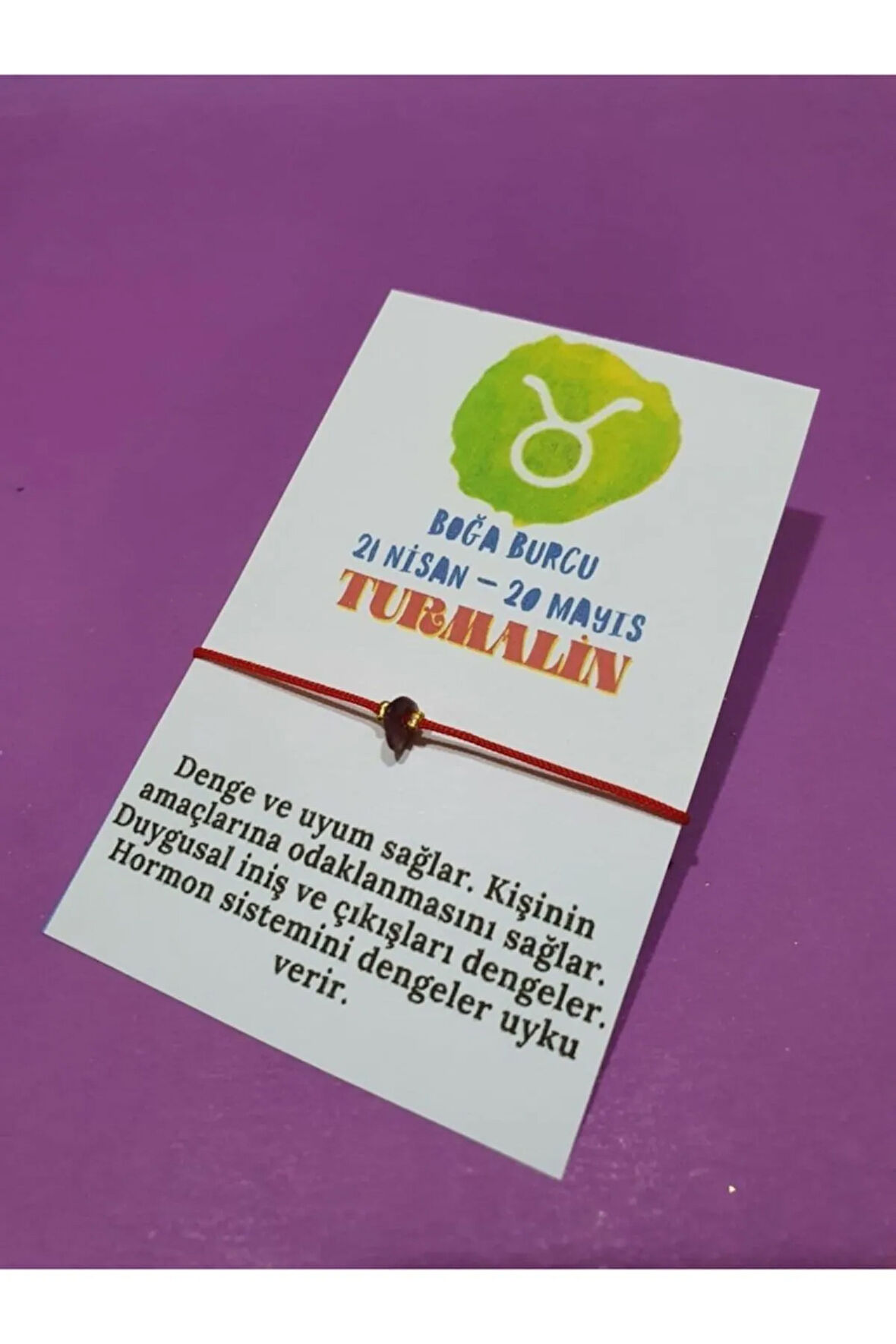 Sertifikalı Boğa Burcu Turmalin Doğal Taşlı Ip Burç Bilekliği