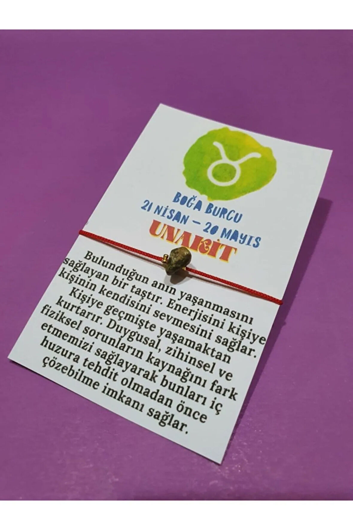 Sertifikalı Boğa Burcu Unakit Doğal Taşlı Ip Burç Bilekliği