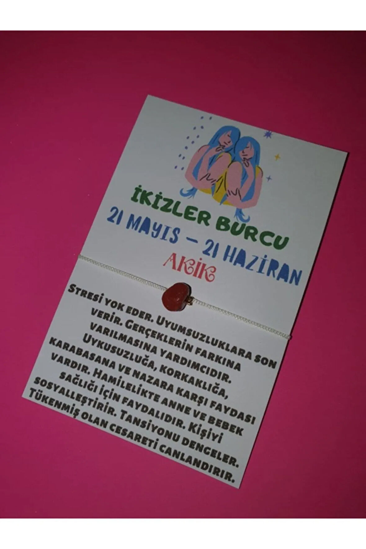 Sertifikalı Ikizler Burcu Akik Doğal Taşlı Ip Burç Bilekliği