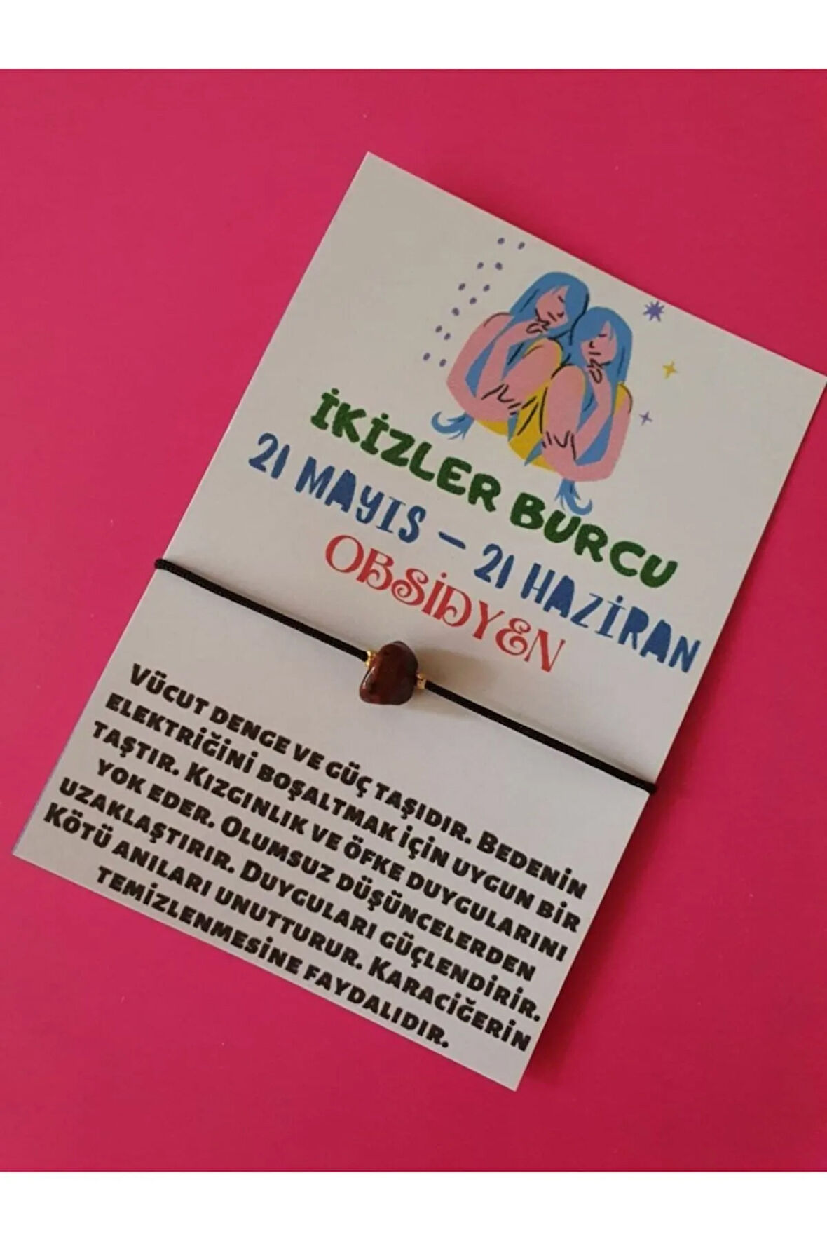 Sertifikalı Ikizler Burcu Obsidyen Doğal Taşlı Ip Burç Bilekliği