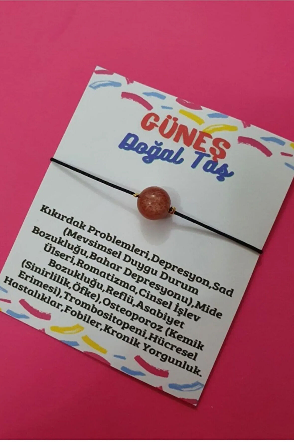 Sertifikalı Güneş Taşı Bileklik Ayarlamalı Ipli Orijinal Doğal Taş