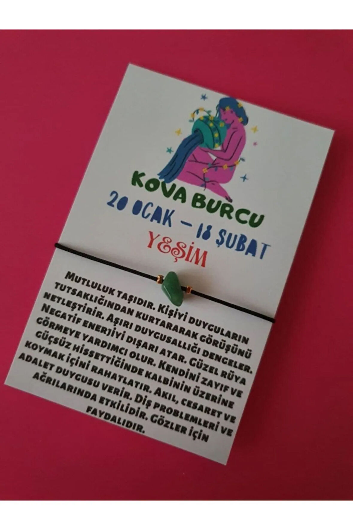 Sertifikalı Kova Burcu Yeşim Doğal Taşlı Ip Burç Bilekliği