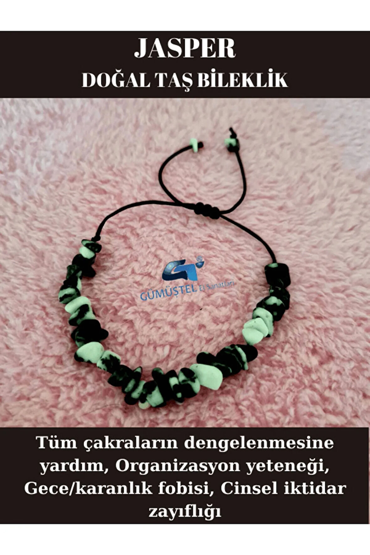 Sertifikalı Doğal Kırık Taş Panda Jasper Taşı Bileklik Asansörlü Kilit Sistemi