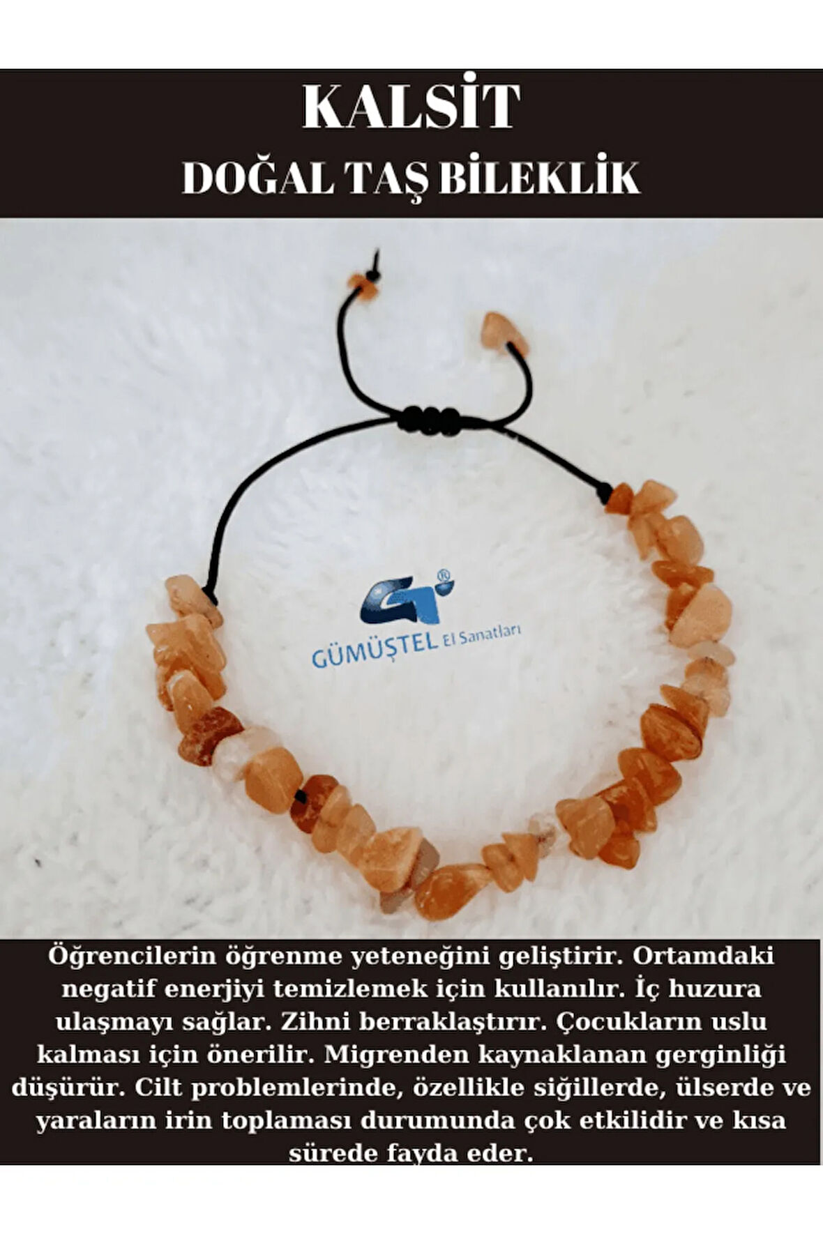 Sertifikalı Doğal Kırık Taş Kalsit Taşı Bileklik Asansörlü Kilit Sistemi