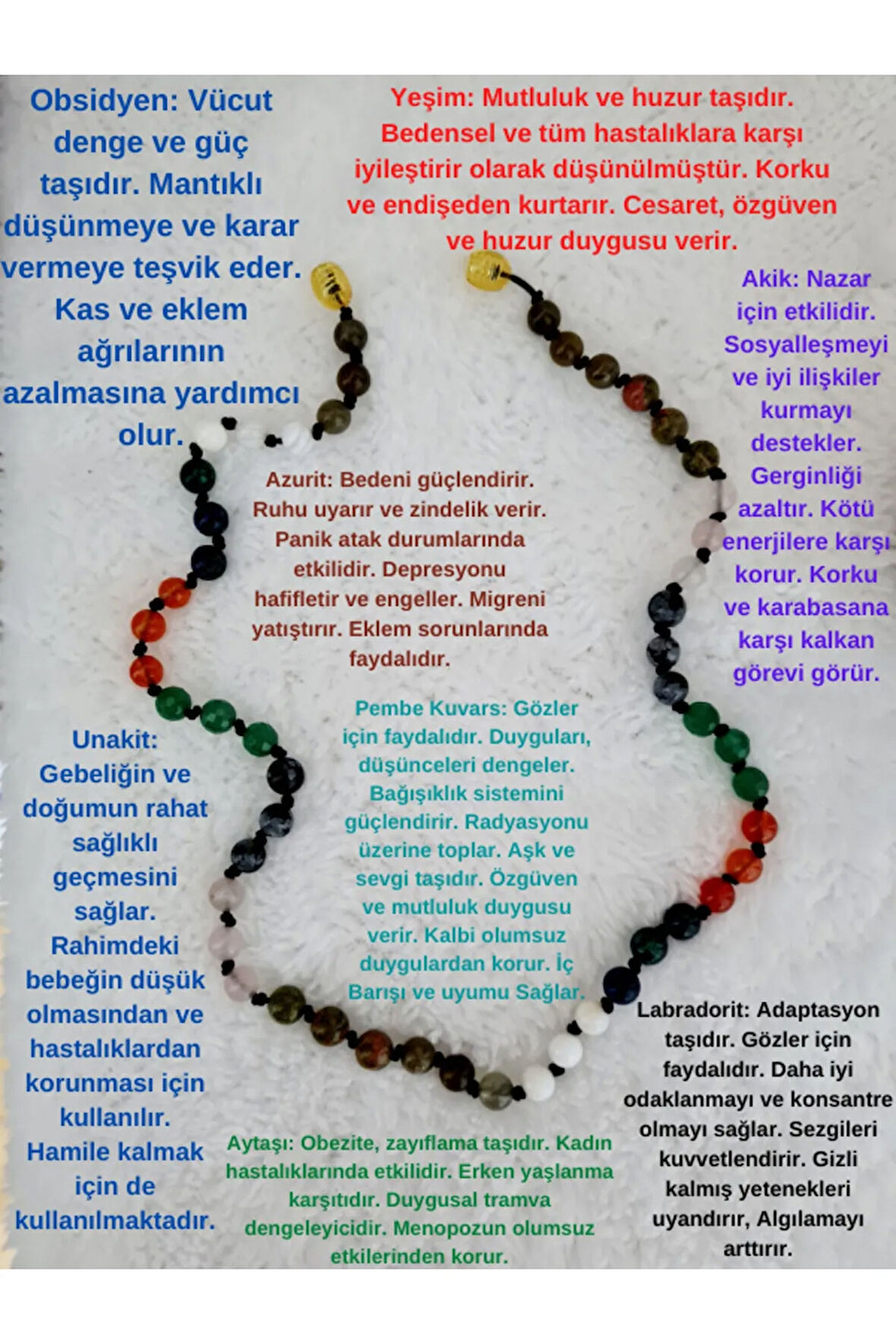 Sertifikalı Doğal Taş Tasarım Kolye Labradorit,aytaşı,azurit,akik,yeşim,obsidyen,pembe Kuvars,unakit