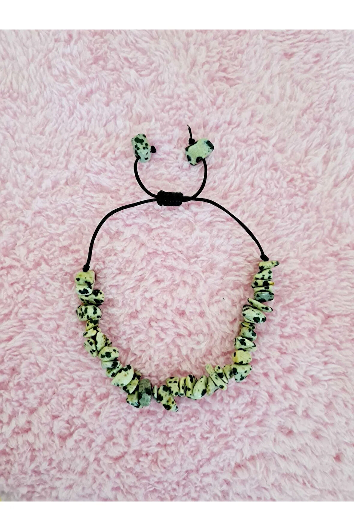 Sertifikalı Doğal Kırık Taş Jasper Dalmaçyalı Taşı Bileklik Asansörlü Kilit Sistemi