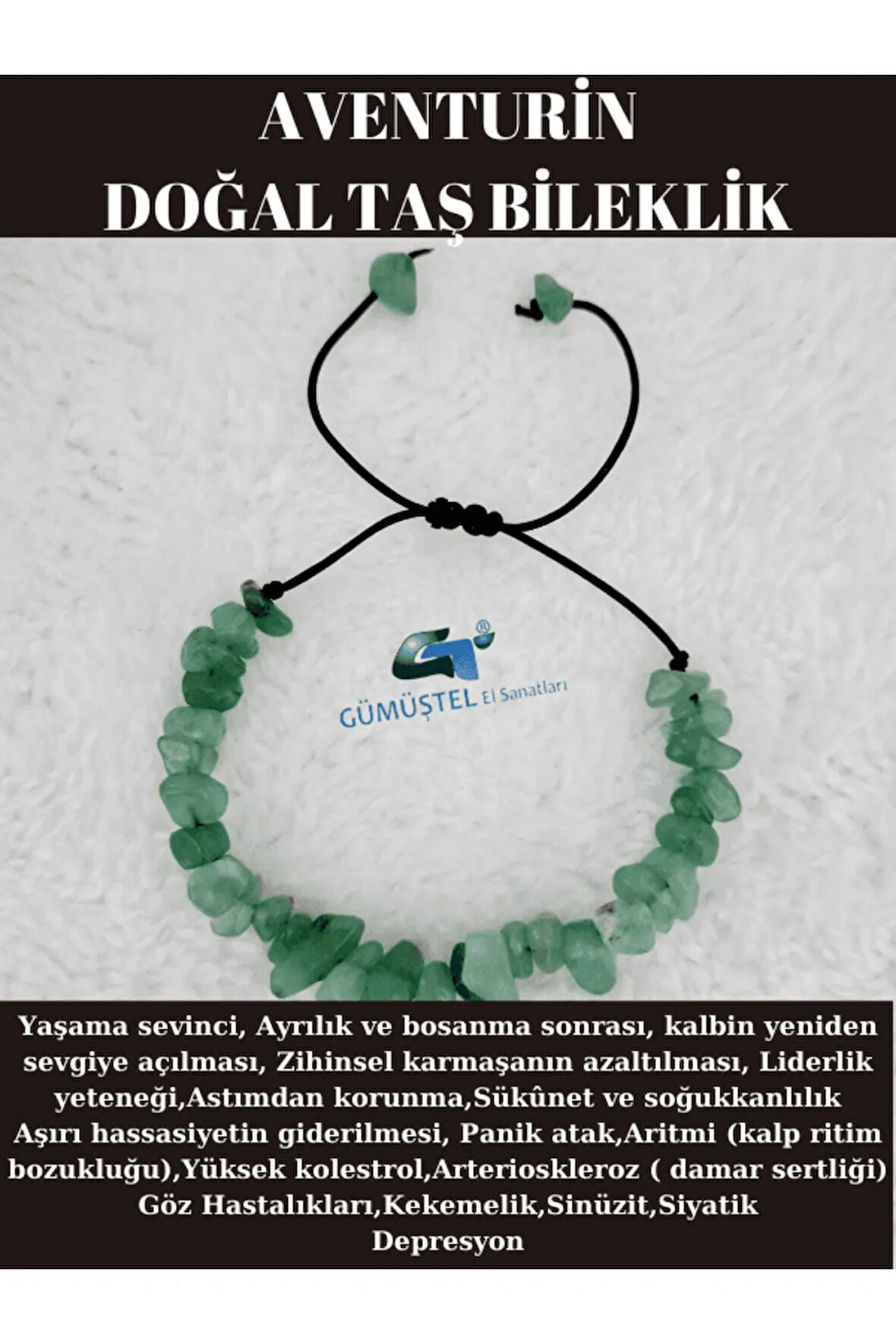 Sertifikalı Doğal Kırık Taş Aventurin Taşı Bileklik Asansörlü Kilit Sistemi