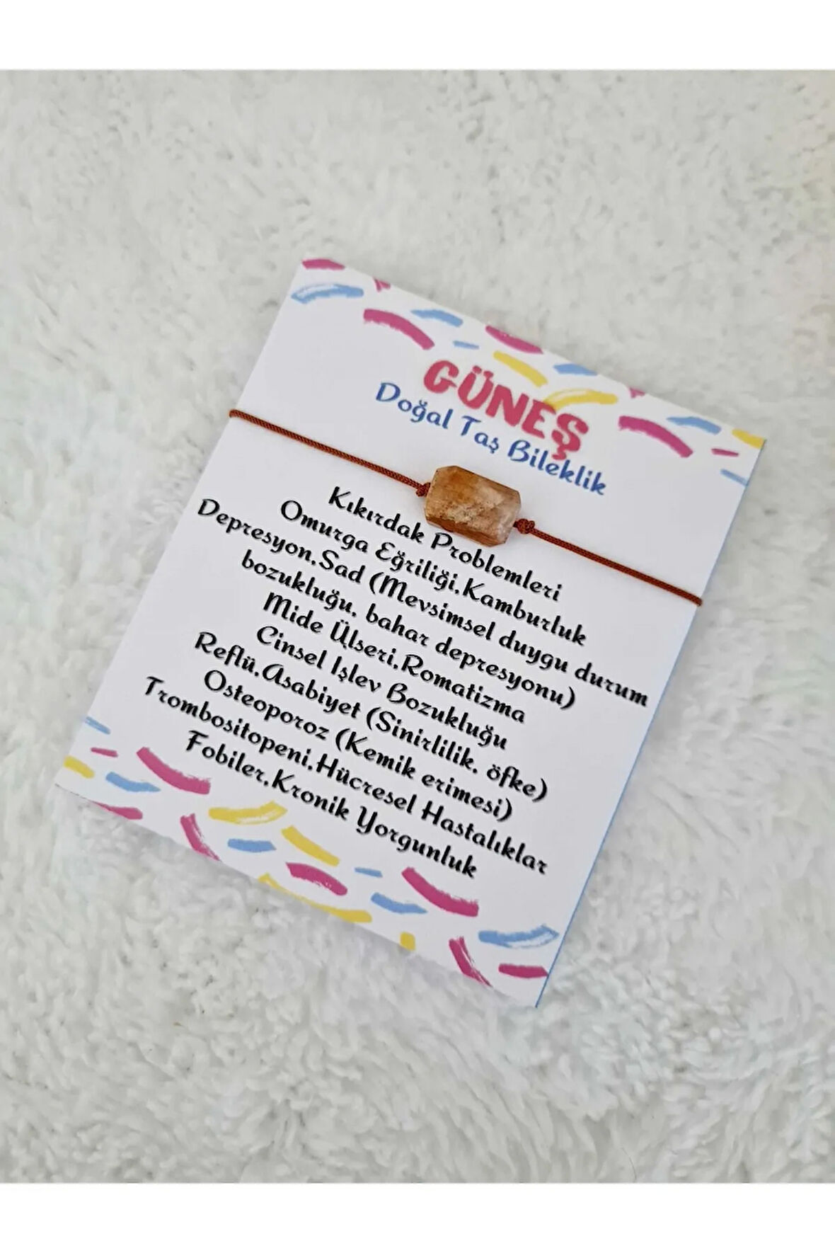 Sertifikalı Güneş Taşı Bileklik Ayarlamalı Ipli Orijinal Doğal Taş Asansörlü Kilit Sistemi