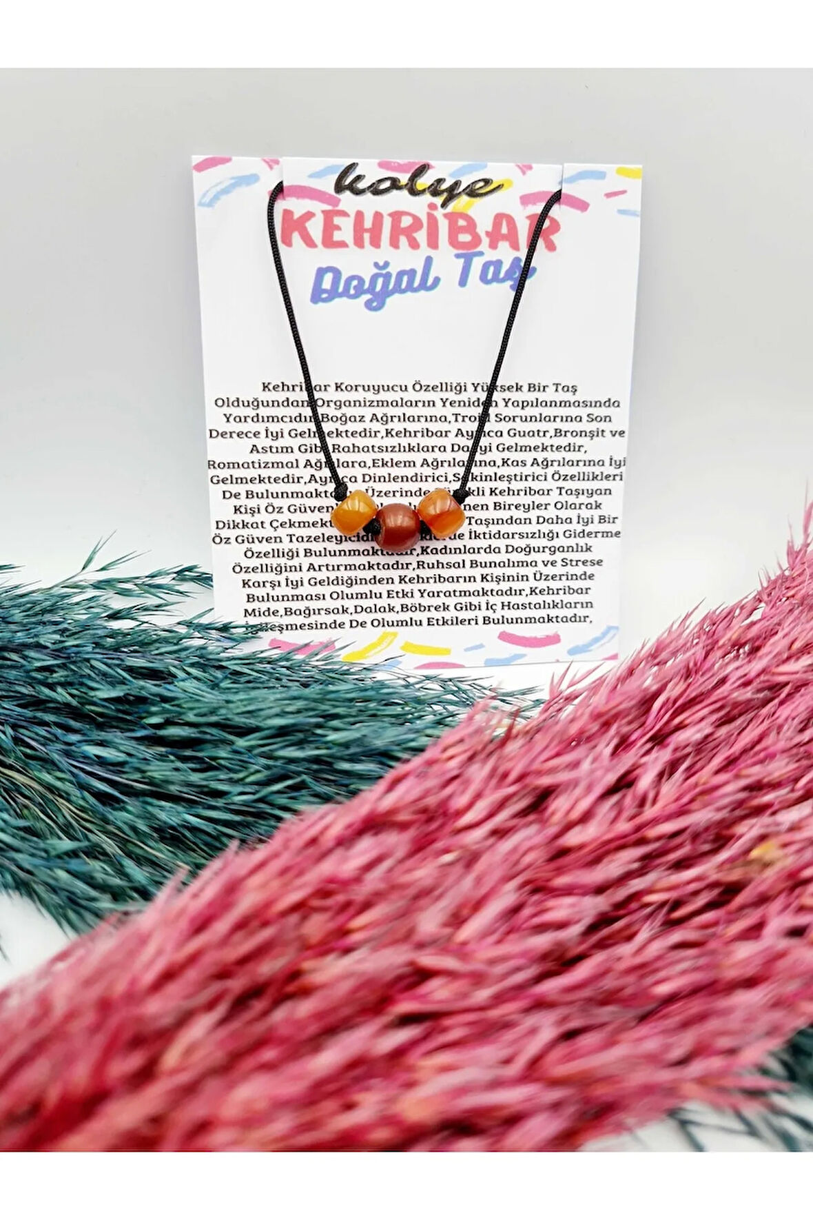 Sertifikalı Doğal Kehribar Taşı Tasarım Kolye