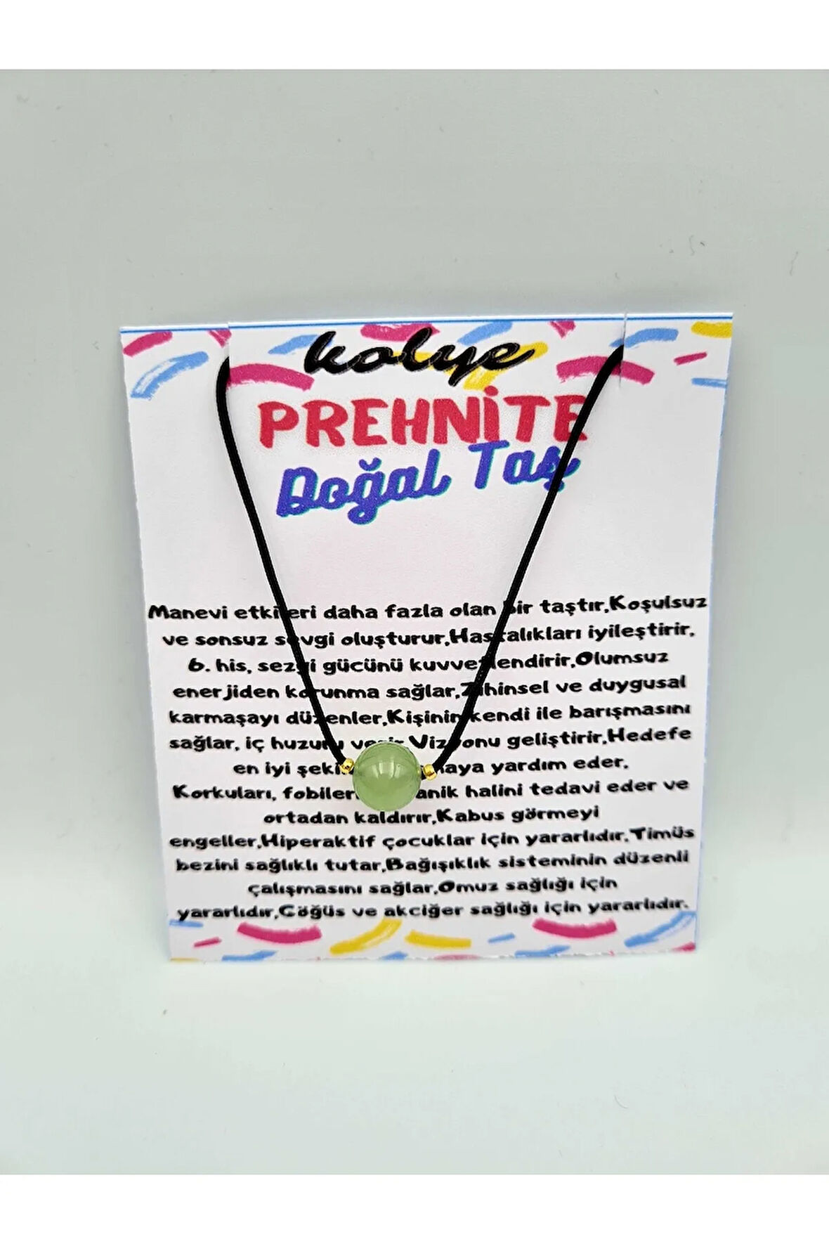 Sertifikalı Prehnite Taşı Kolye Ayarlanabilir Orijinal Doğal Taş Çok Fonksiyonlu Kolye 8mm