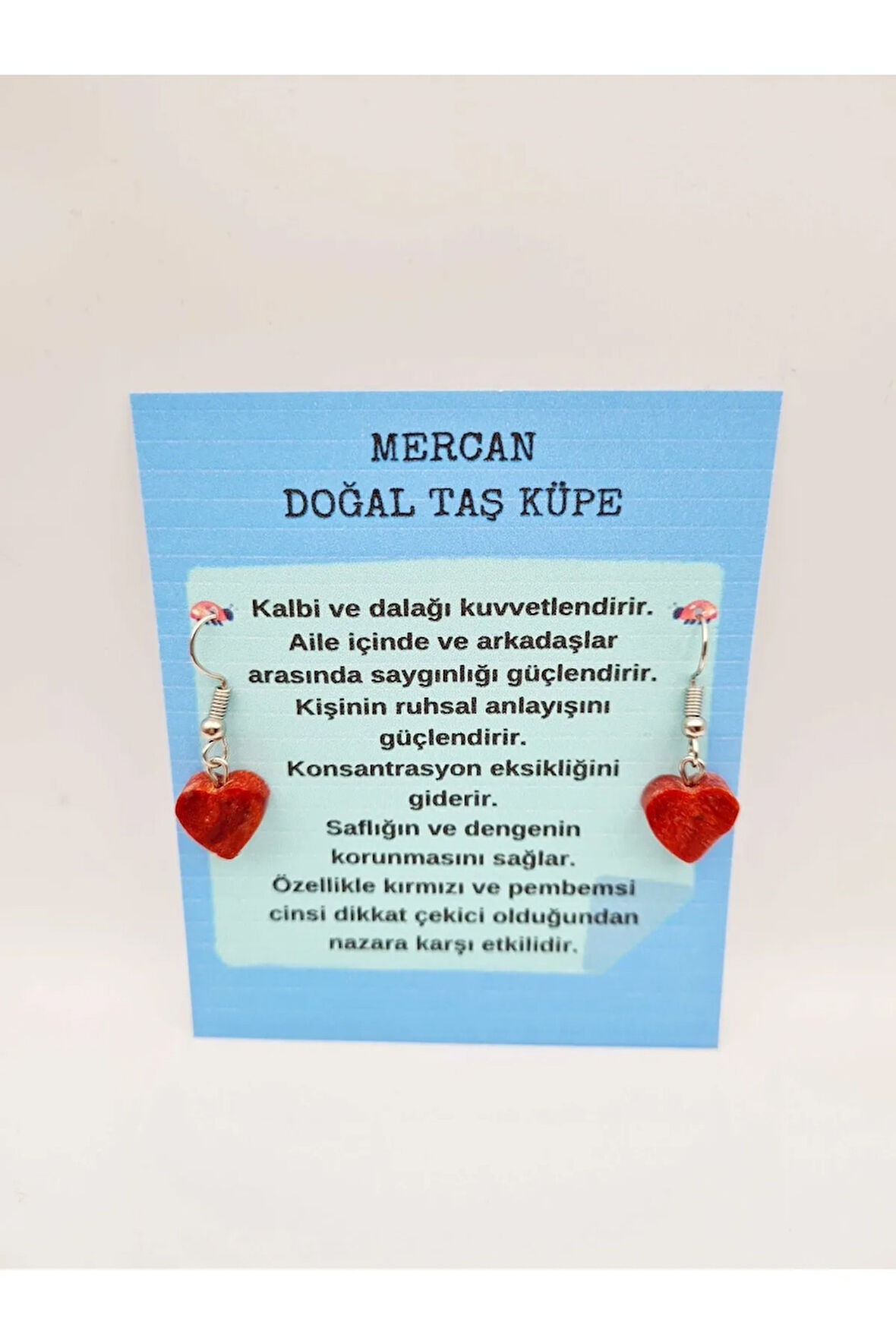 Sertifikalı Doğal Taş Mercan Küpe Kalp Tasarımlı