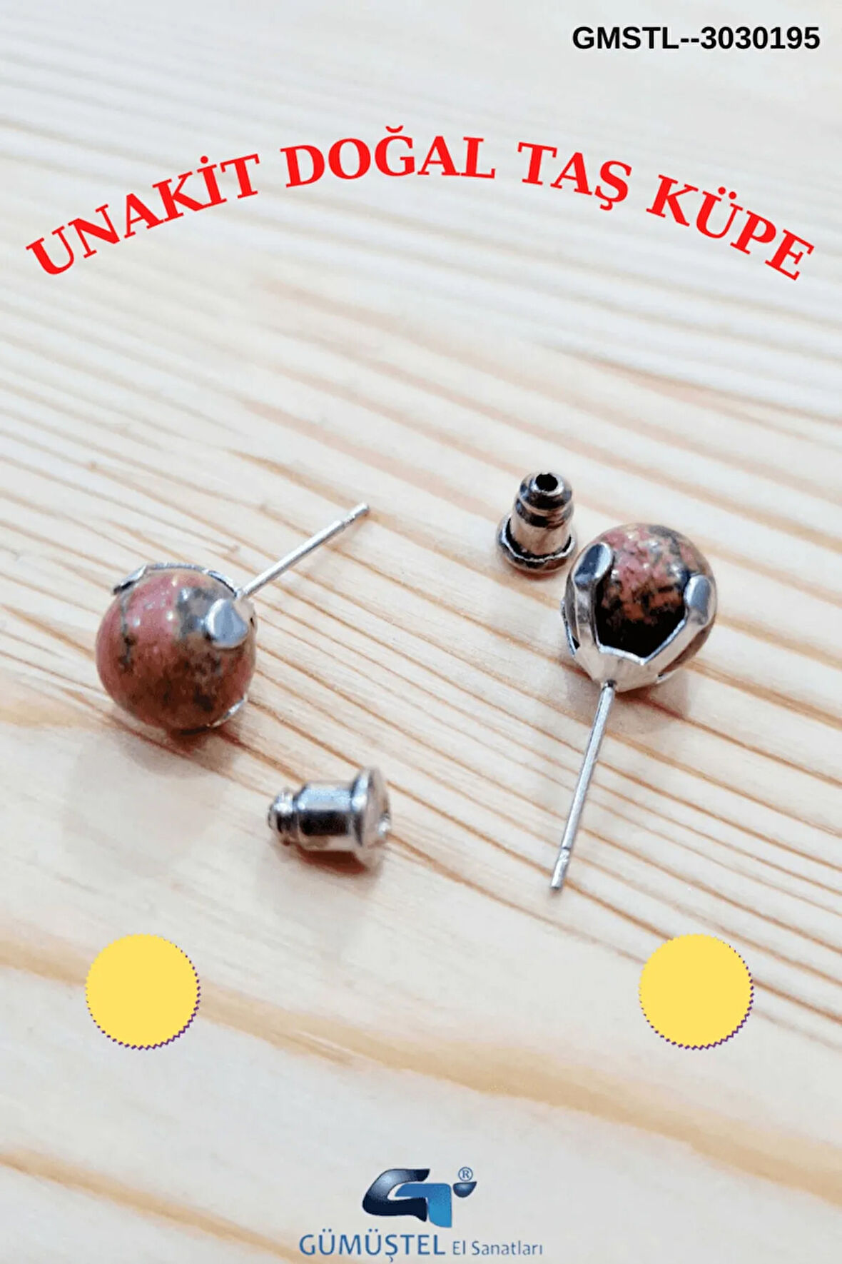 Sertifikalı Unakit Doğal Taş Top Küpe Orijinal Doğal Taş Sürpriz