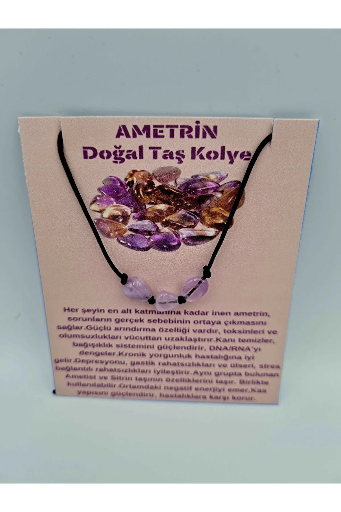 Sertifikalı Doğal Taş Ametrin Taşı Kolye Orijinal Doğal Taş Sürpriz Hediyeli