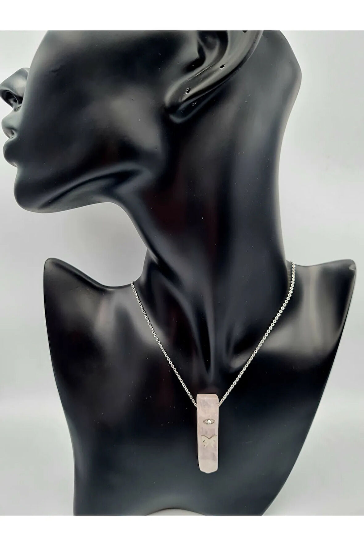 Sertifikalı Doğal Taş Pembe Kuvars Kolye