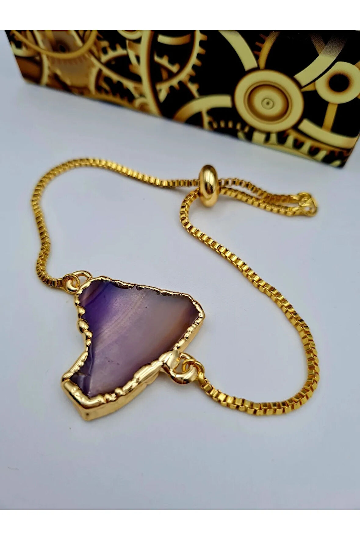 Sertifikalı Akik Doğal Taş Bileklik Asansörlü Kilit Sistemi