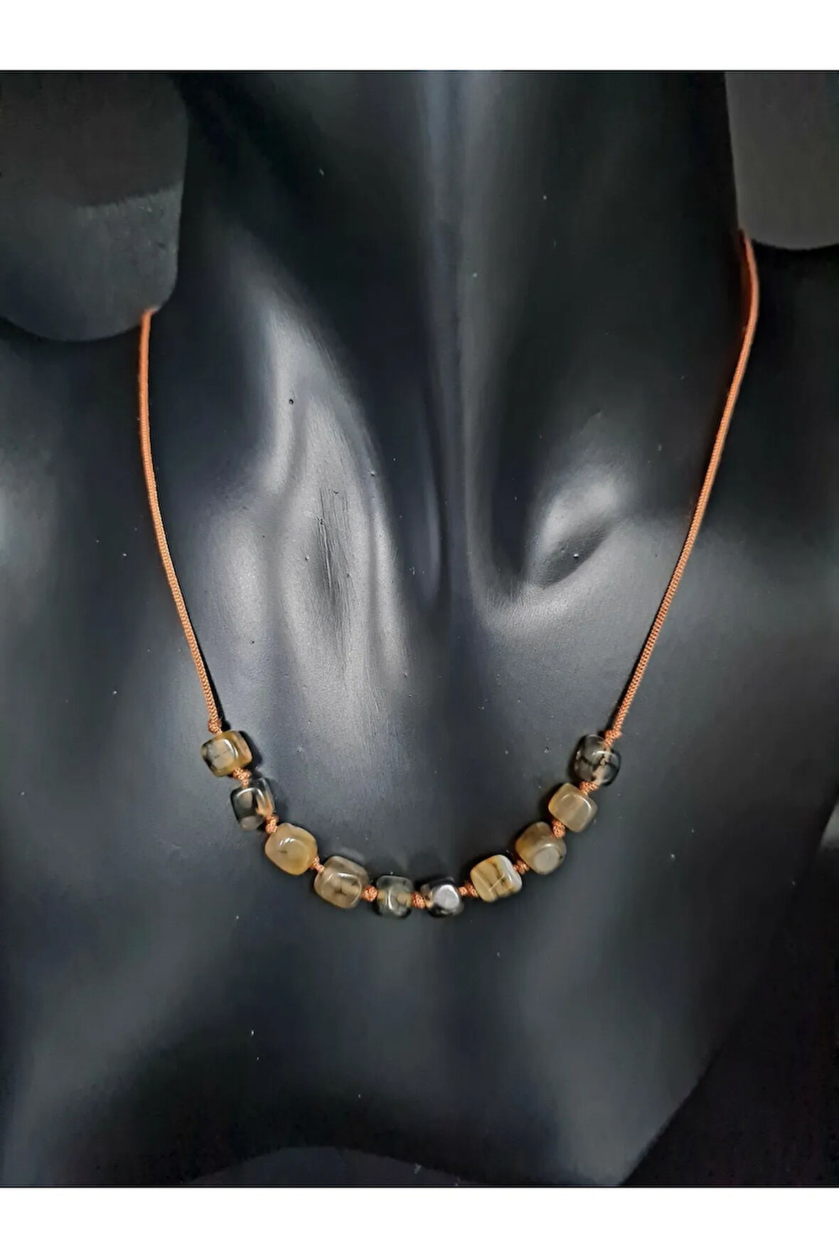 Sertifikalı Küp Akik Doğal Taş Kolye Aaa Kalite