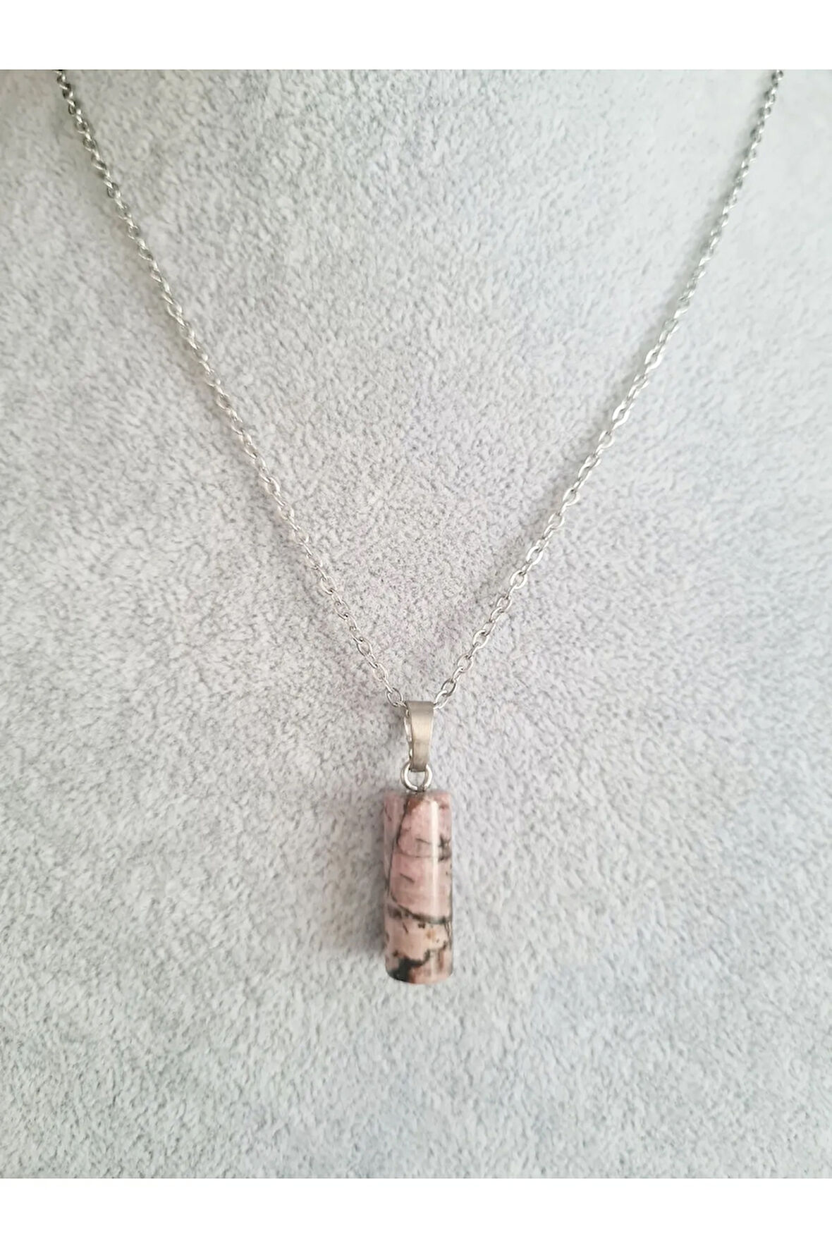 Sertifikalı Rodonit Doğal Taş Kolye Özel Kesim