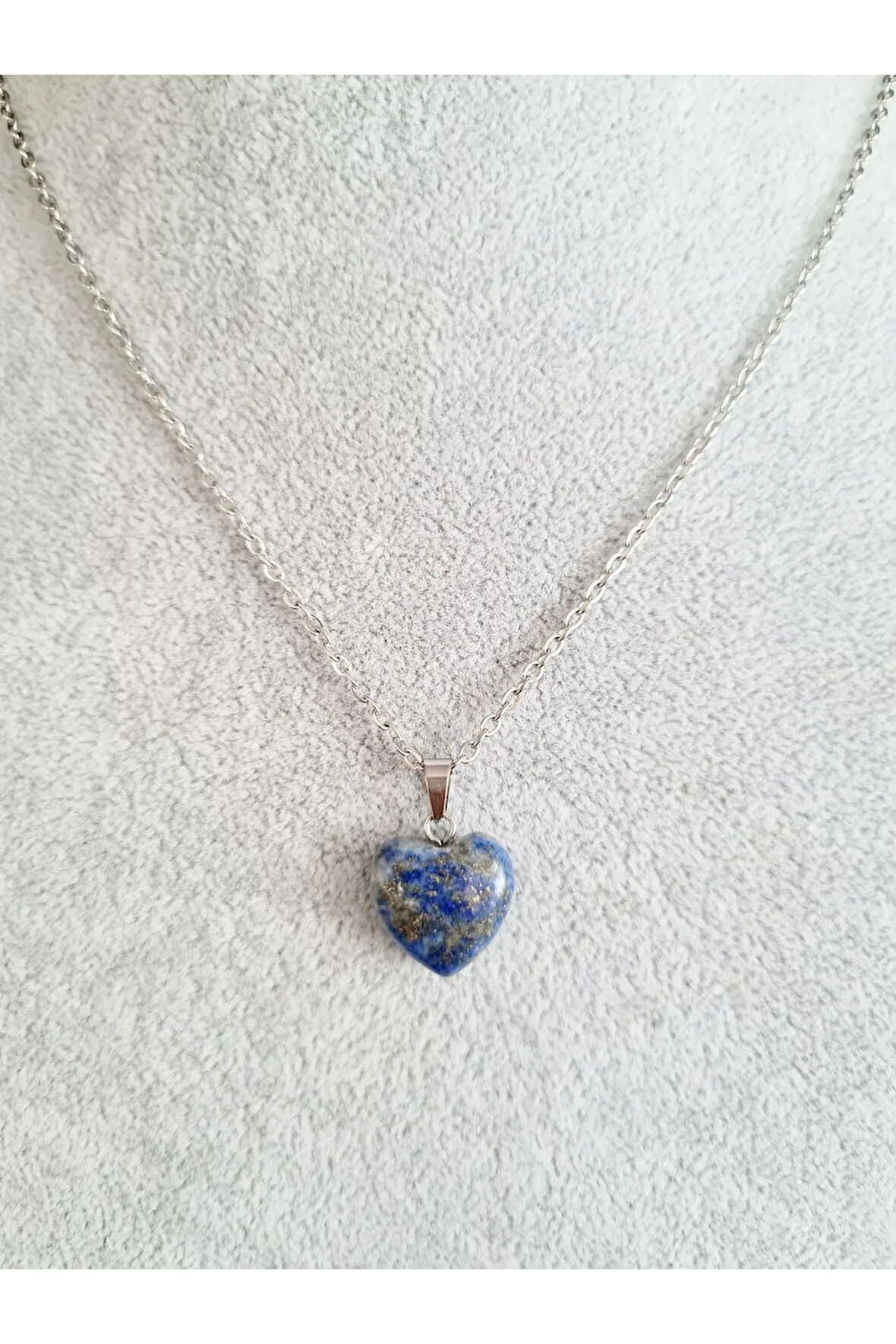 Sertifikalı Doğal Taş Lapis Lazuli Kalp Model Minimal Kolye Aaa Kalite