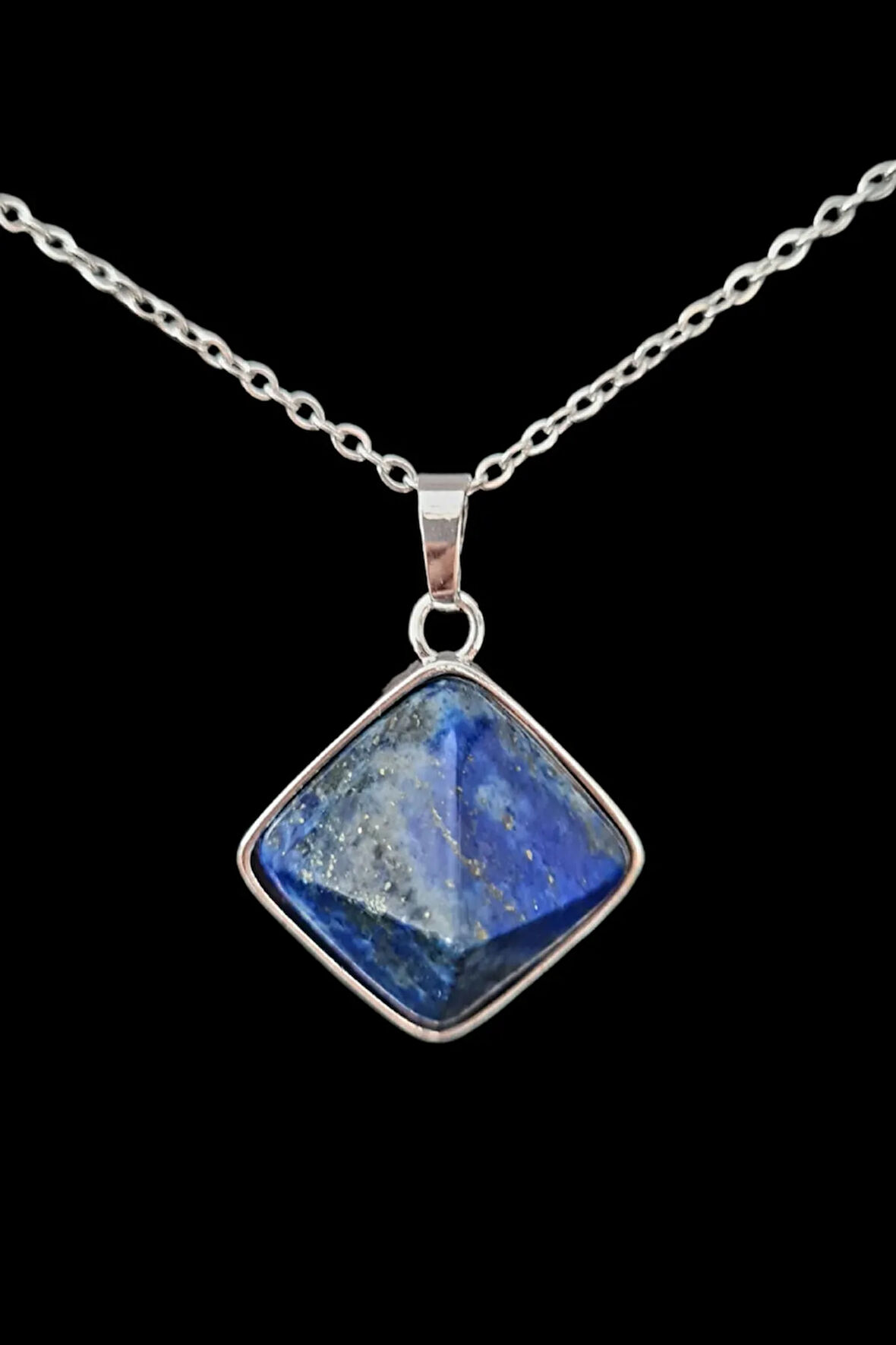 Sertifikalı Lapis Lazuli Doğal Taş Kolye Piramit Özel Kesim Aaa Kalite