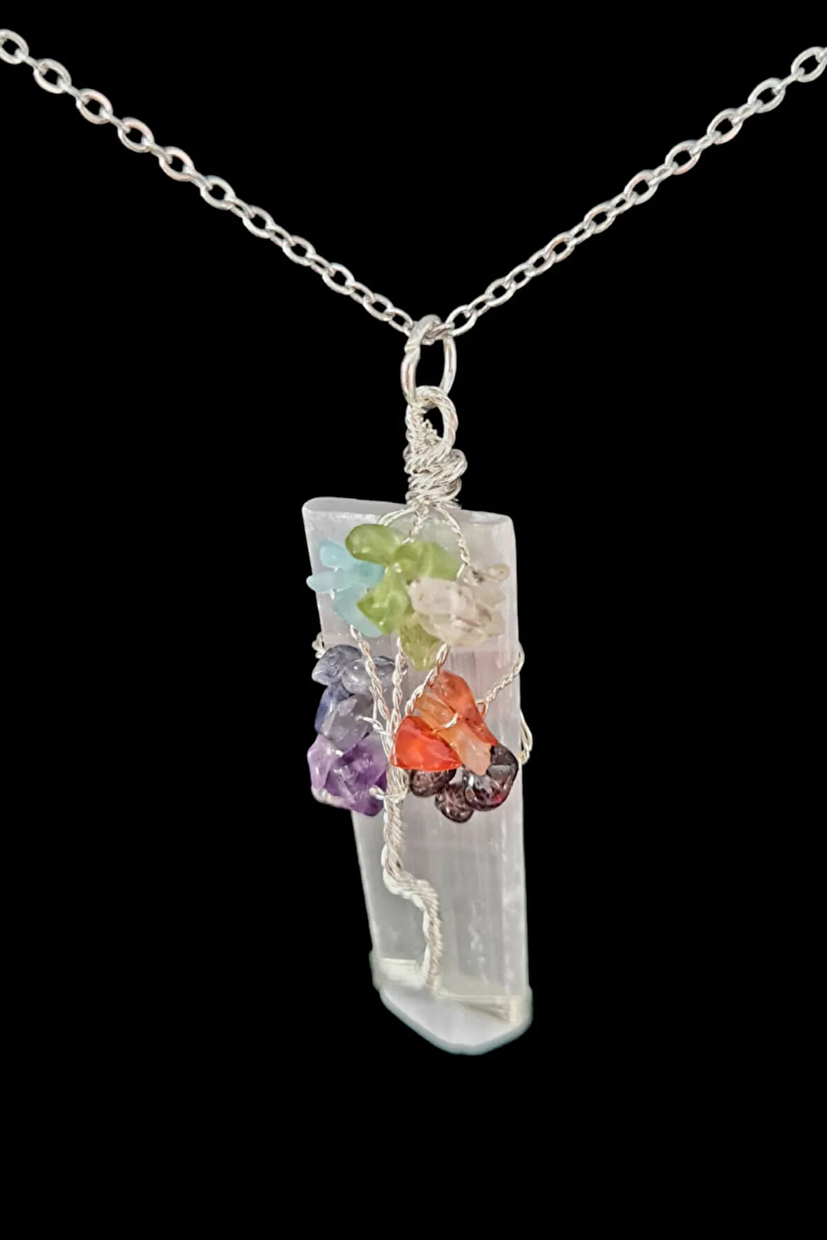 Sertifikalı Selenit & 7 Çakra Doğal Taş Kolye Özel Tasarım Aaa Kalite