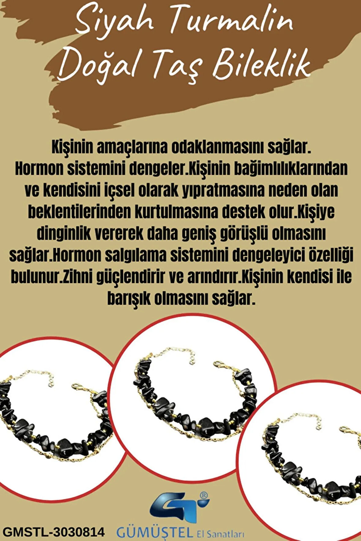 Sertifikalı Siyah Turmalin Doğal Taş Bileklik Özel Tasarım